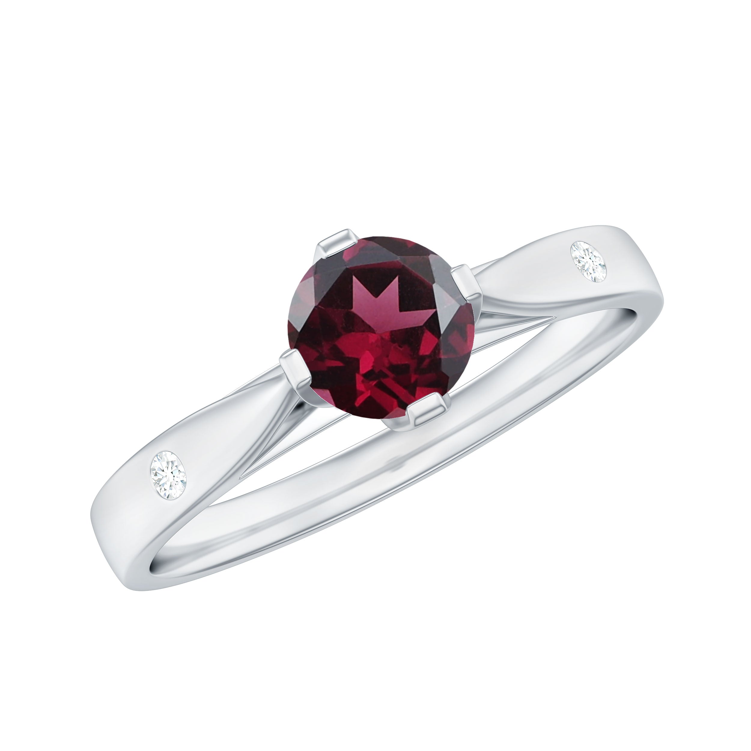 3/4 CT Solitaire Engagement Ring with Rhodolite and Diamond