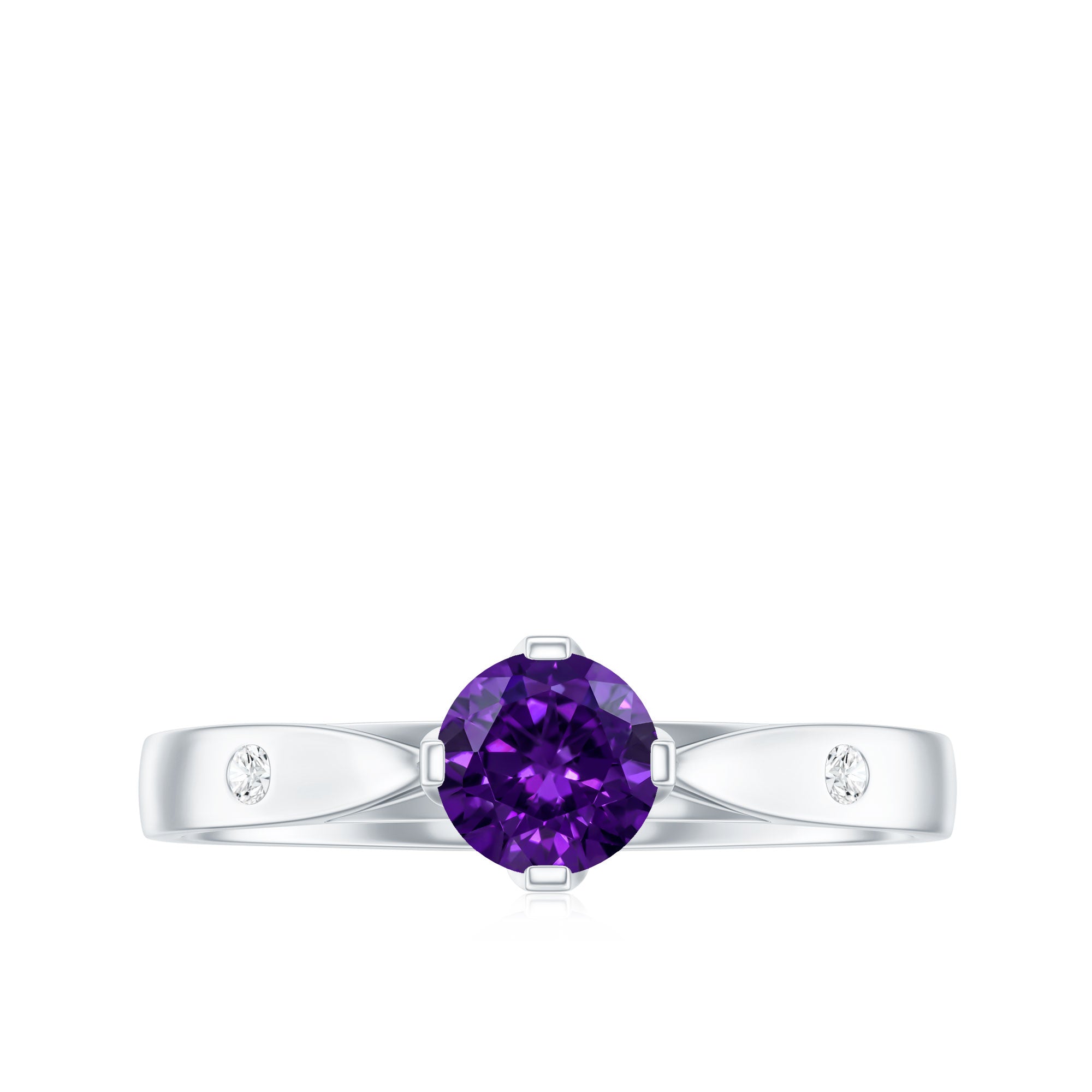 0.4 Carat Solitaire Round Shape Amethyst Ring with Diamond AAA - Rosec Jewels