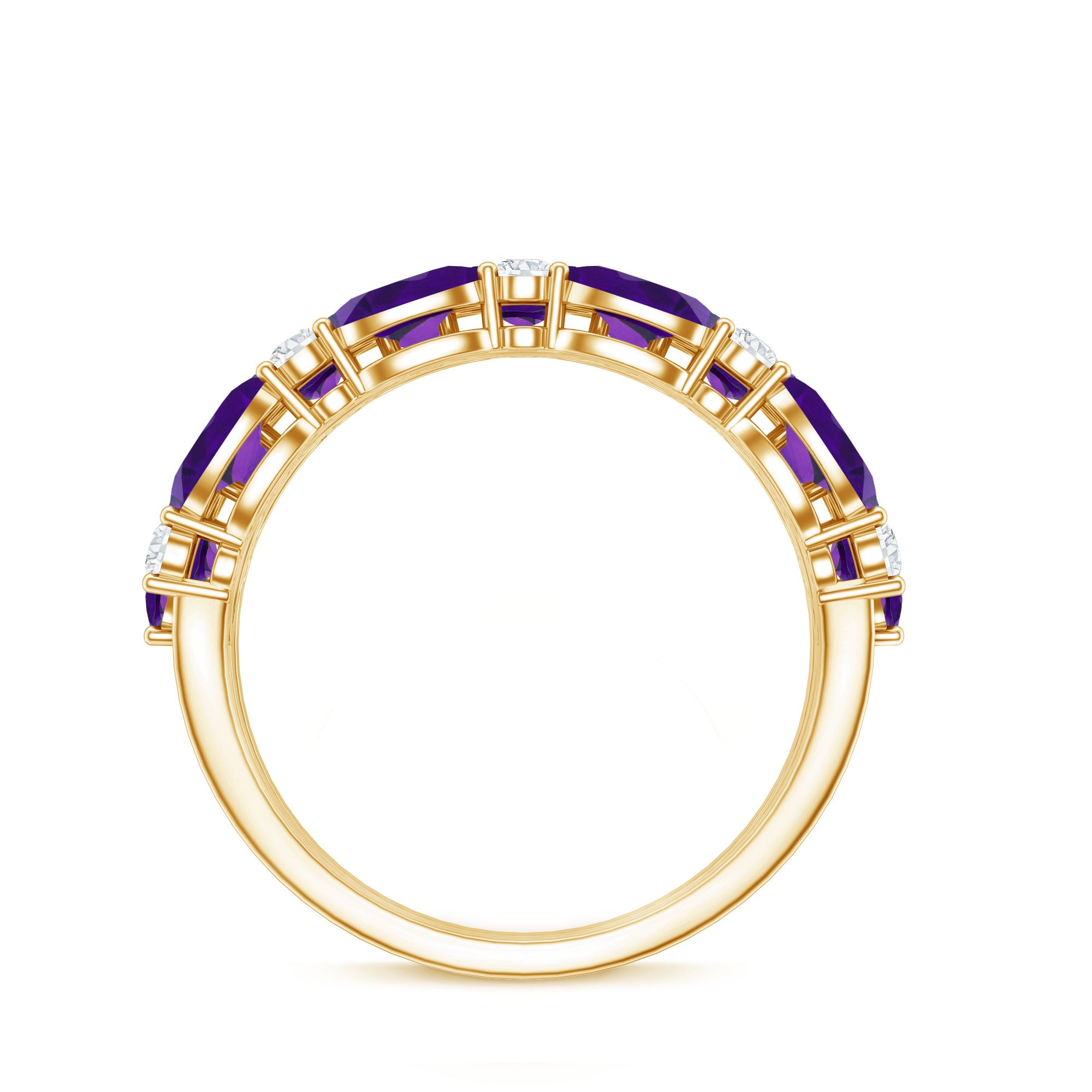 Certified Amethyst and Moissanite Three Row Wedding Band AAA - Rosec Jewels