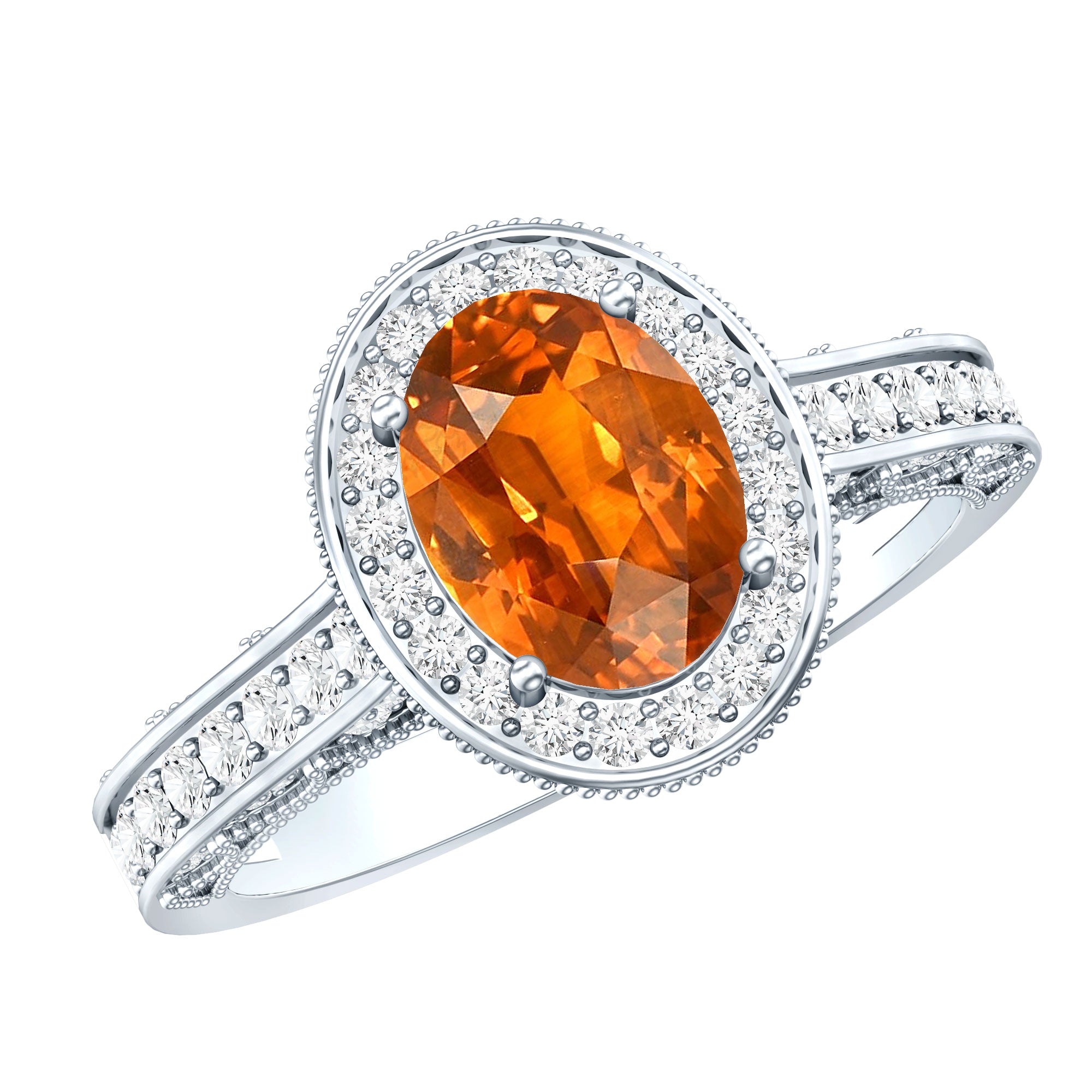 1.5 Carat Lab Grown Orange Sapphire Engagement Ring with Diamond Halo AAAA - Rosec Jewels