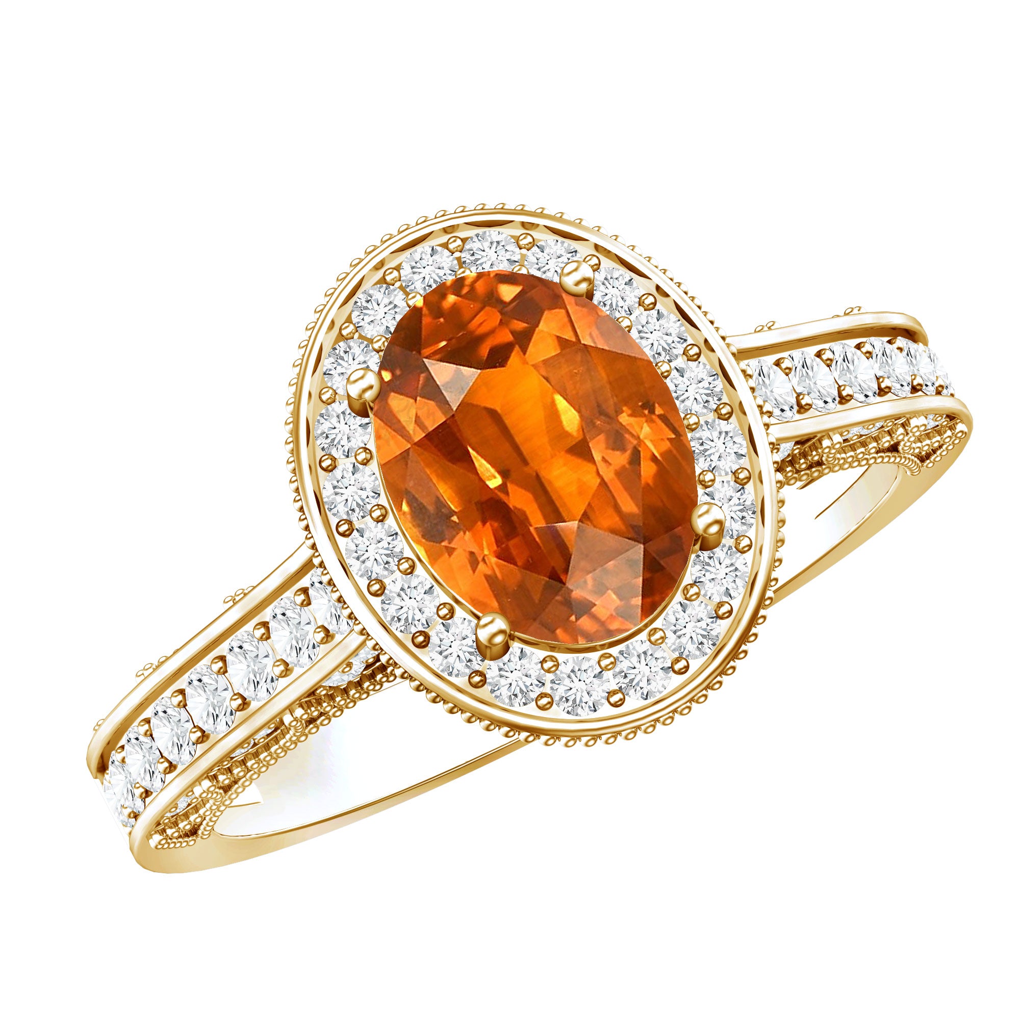 1.5 Carat Lab Grown Orange Sapphire Engagement Ring with Diamond Halo AAAA - Rosec Jewels