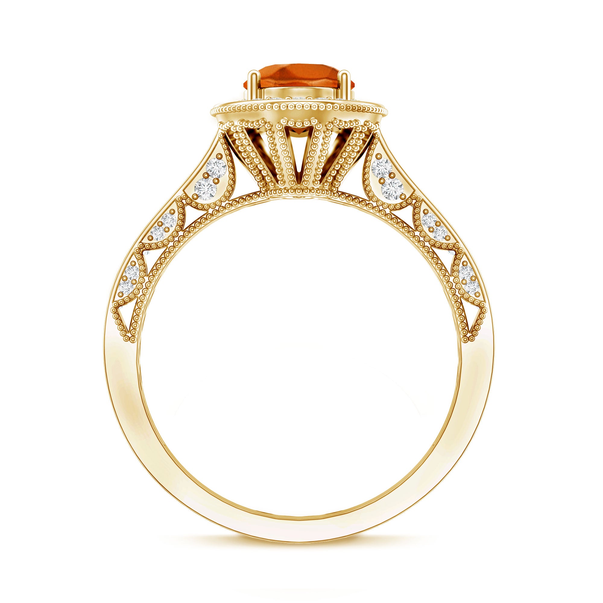 1.5 Carat Lab Grown Orange Sapphire Engagement Ring with Diamond Halo AAAA - Rosec Jewels