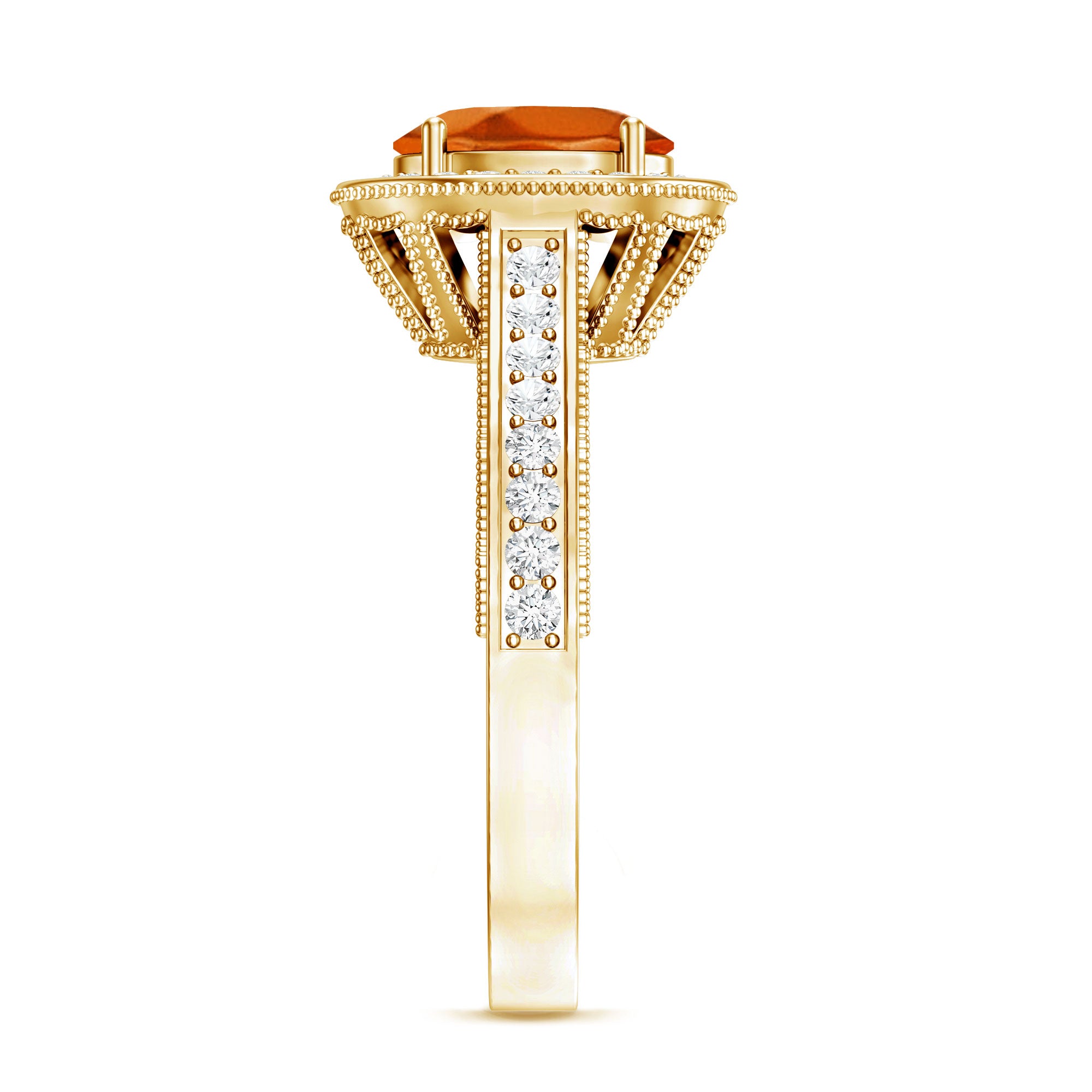 1.5 Carat Lab Grown Orange Sapphire Engagement Ring with Diamond Halo AAAA - Rosec Jewels