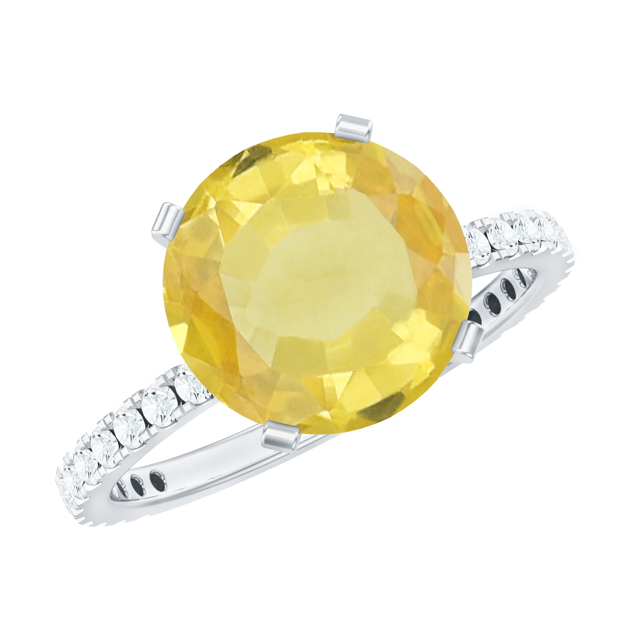 Created Yellow Sapphire Solitaire Engagement Ring with Diamond