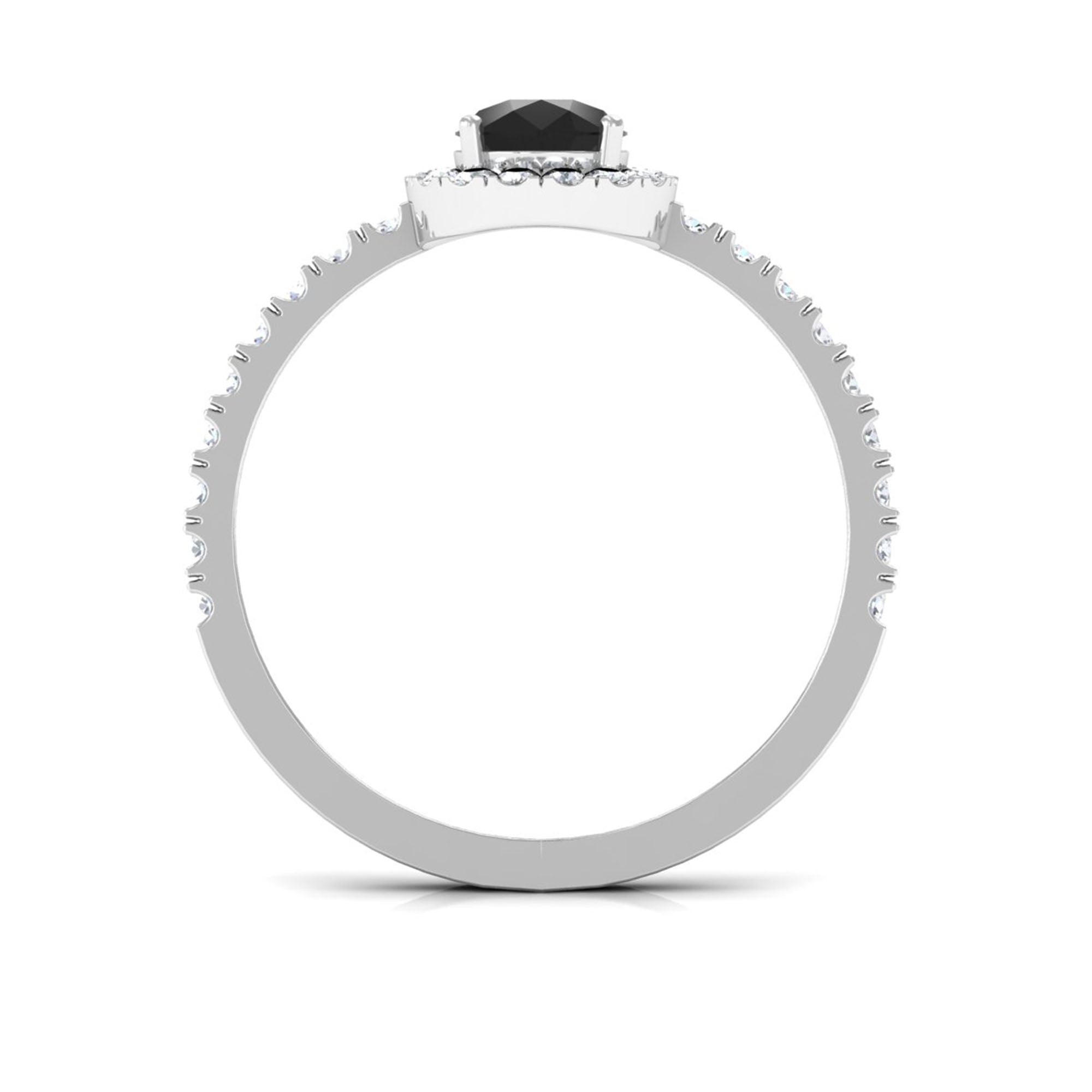 Natural Black Spinel Pear Shaped Engagement Ring with Diamond Halo AAA - Rosec Jewels