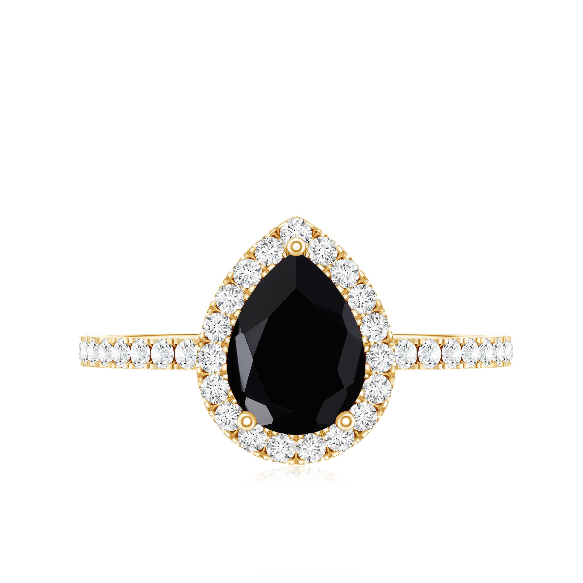 Natural Black Spinel Pear Shaped Engagement Ring with Diamond Halo AAA - Rosec Jewels
