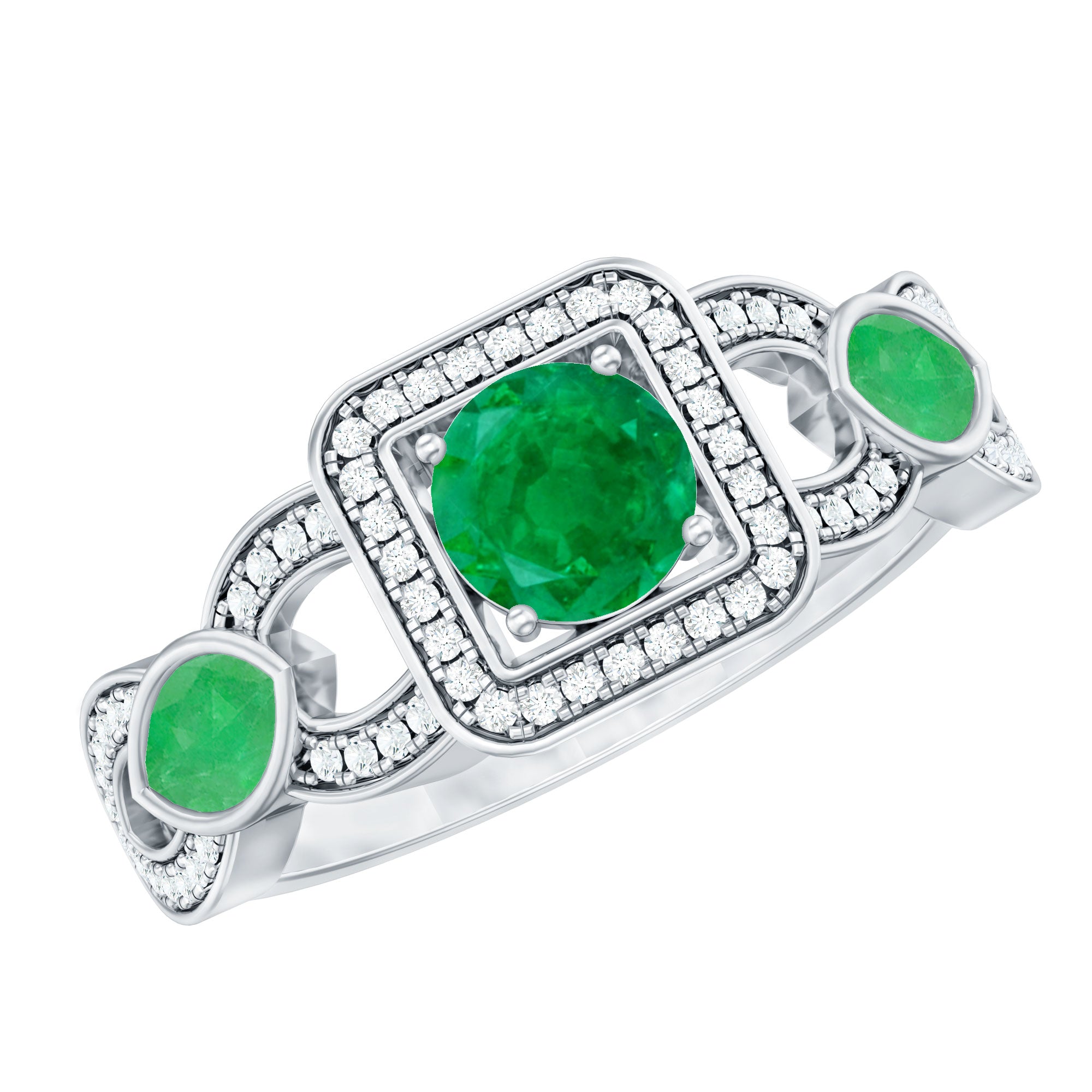 Rosec Jewels-Vintage Style Emerald and Diamond Engagement Ring for Women