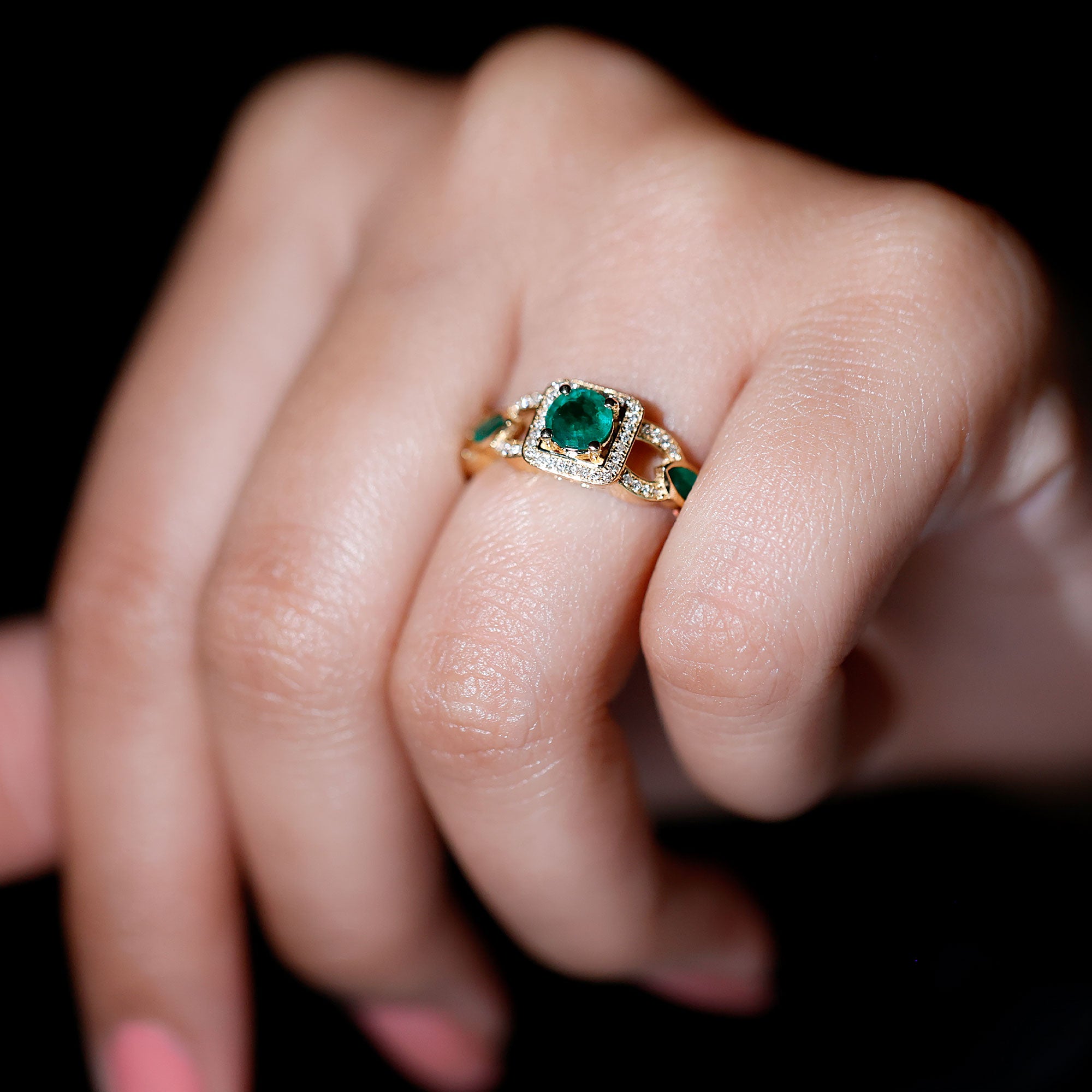 Rosec Jewels-Vintage Style Emerald and Diamond Engagement Ring for Women