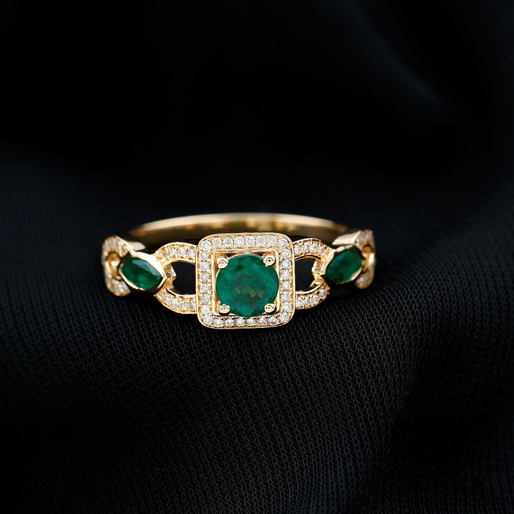 Rosec Jewels-Vintage Style Emerald and Diamond Engagement Ring for Women