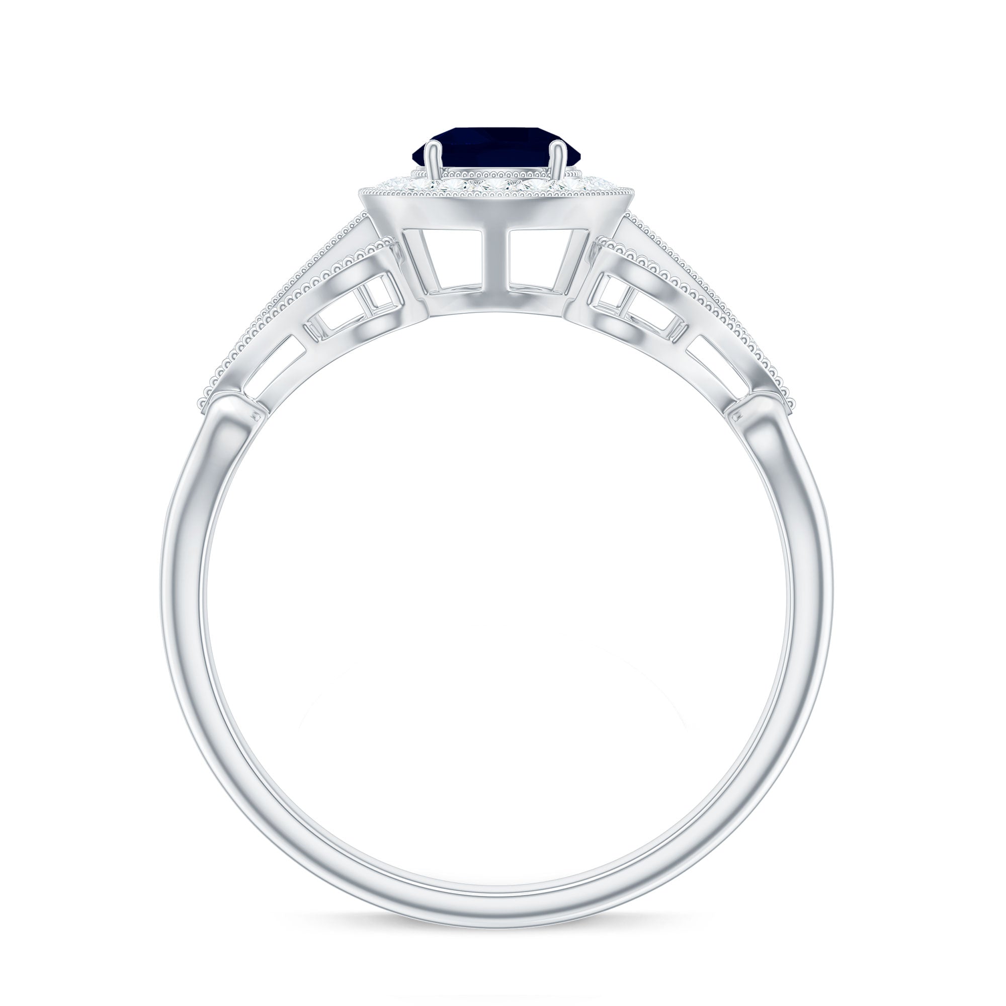 Vintage Looking Blue Sapphire with Diamond Halo Engagement Ring AAA - Rosec Jewels