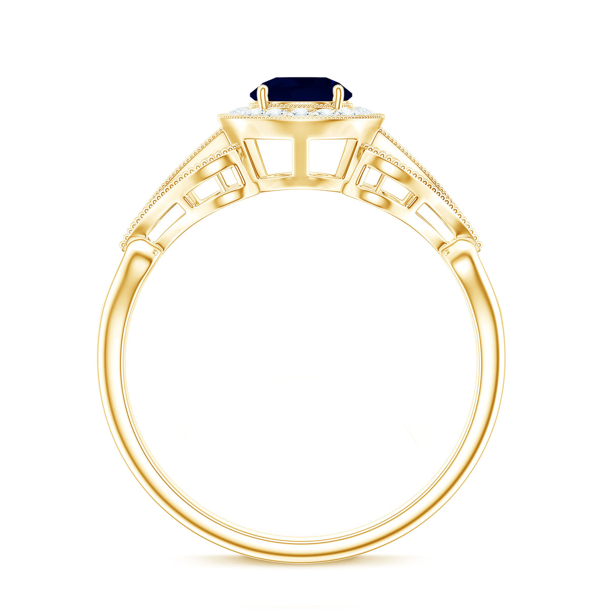 Vintage Looking Blue Sapphire with Diamond Halo Engagement Ring AAA - Rosec Jewels