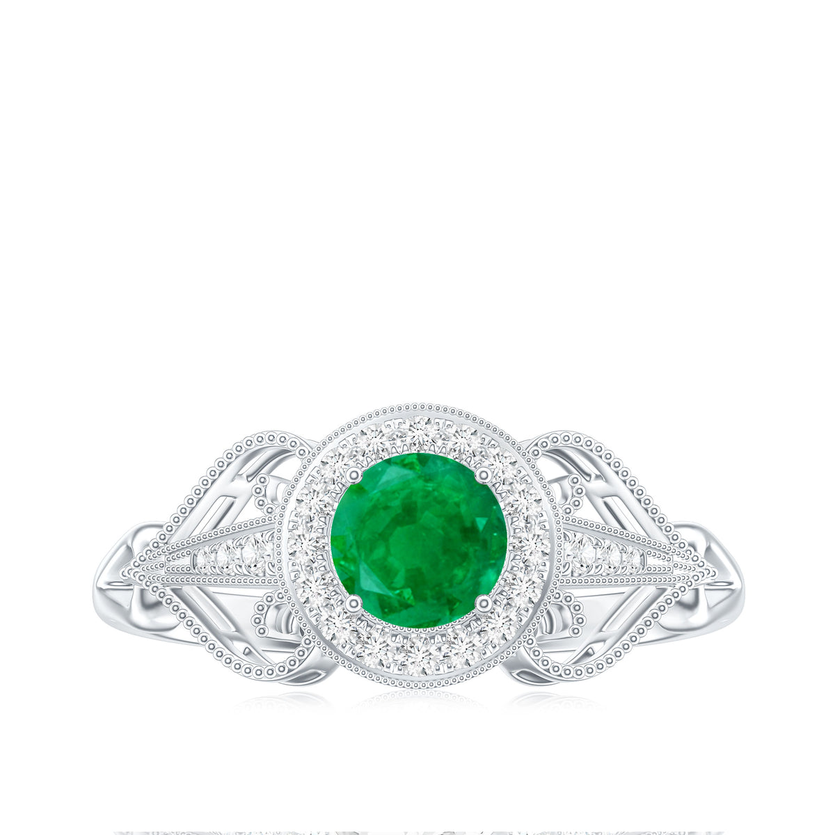 AAA Quality Emerald and Diamond Vintage Inspired Engagement Ring AAA - Rosec Jewels