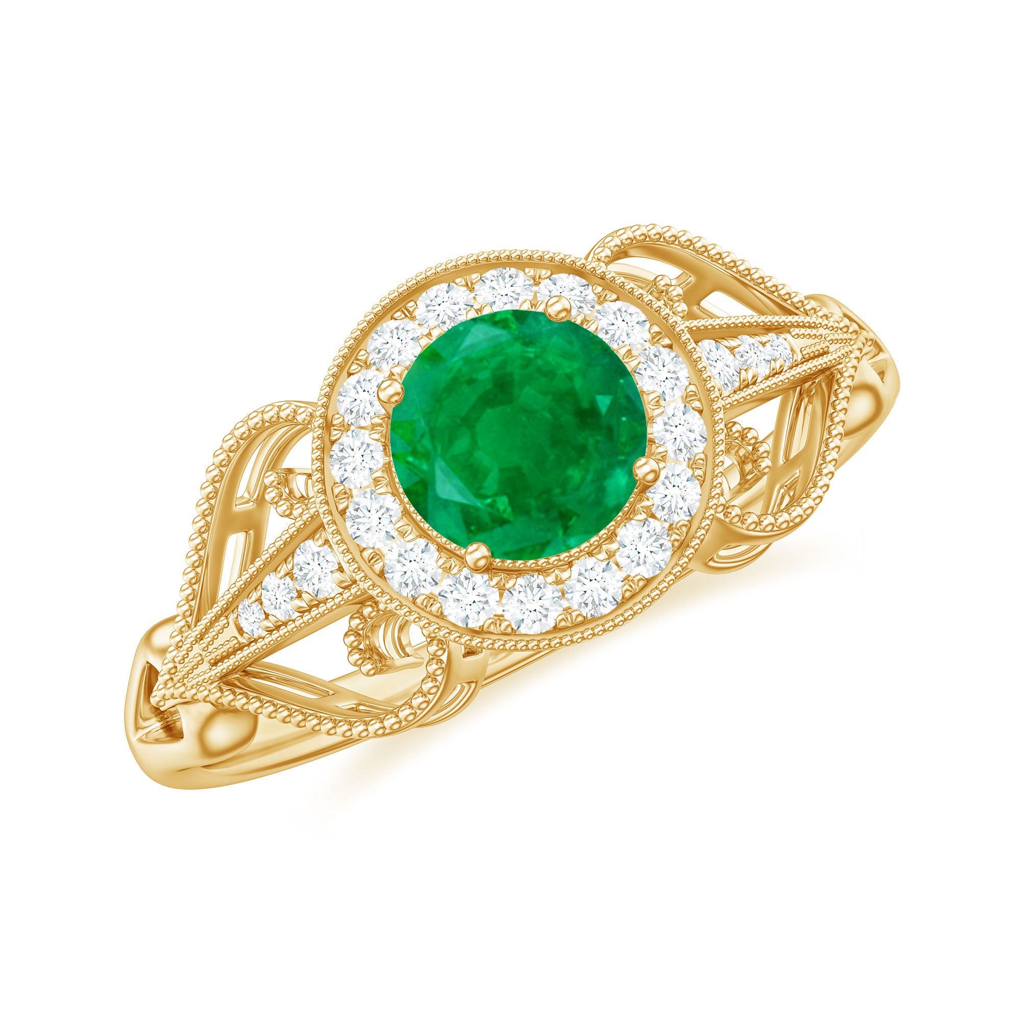 AAA Quality Emerald and Diamond Vintage Inspired Engagement Ring AAA - Rosec Jewels