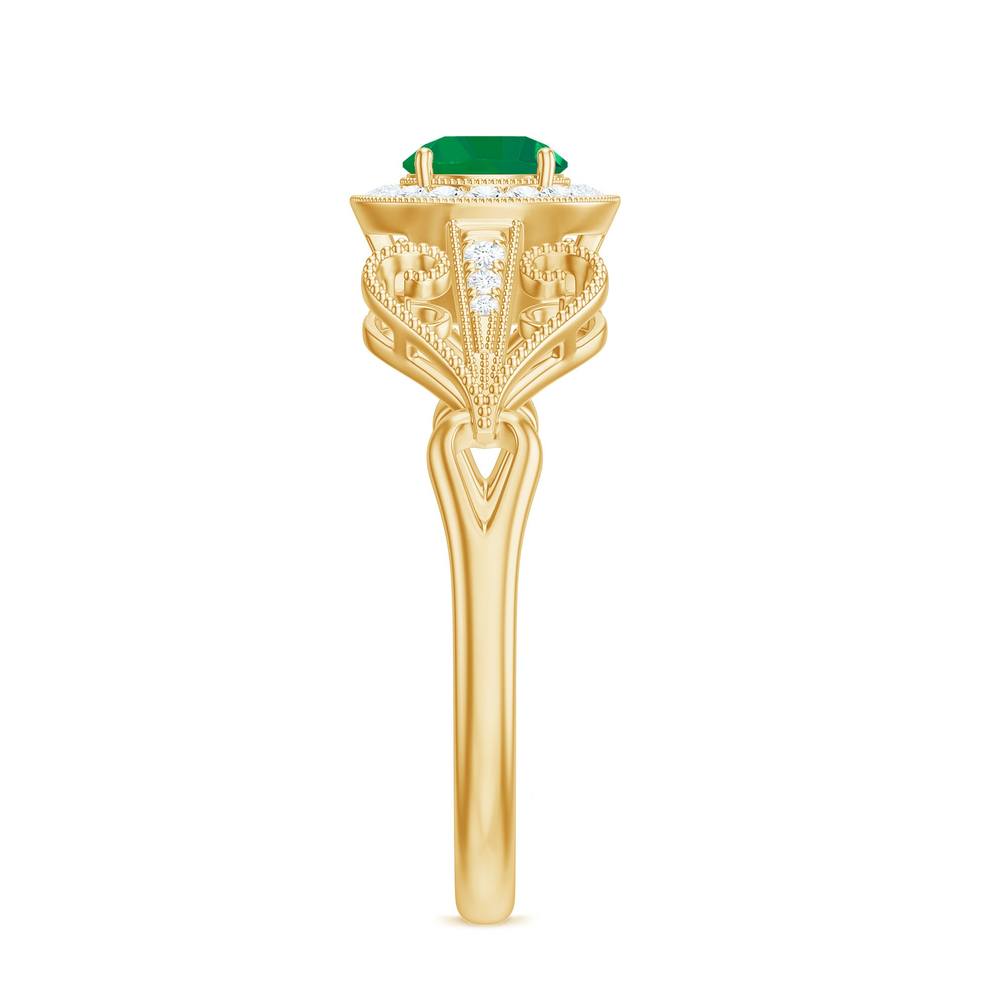 AAA Quality Emerald and Diamond Vintage Inspired Engagement Ring AAA - Rosec Jewels