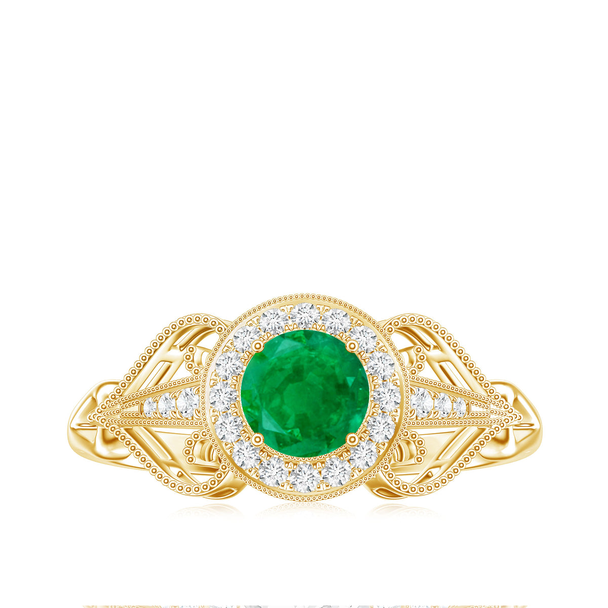 AAA Quality Emerald and Diamond Vintage Inspired Engagement Ring AAA - Rosec Jewels