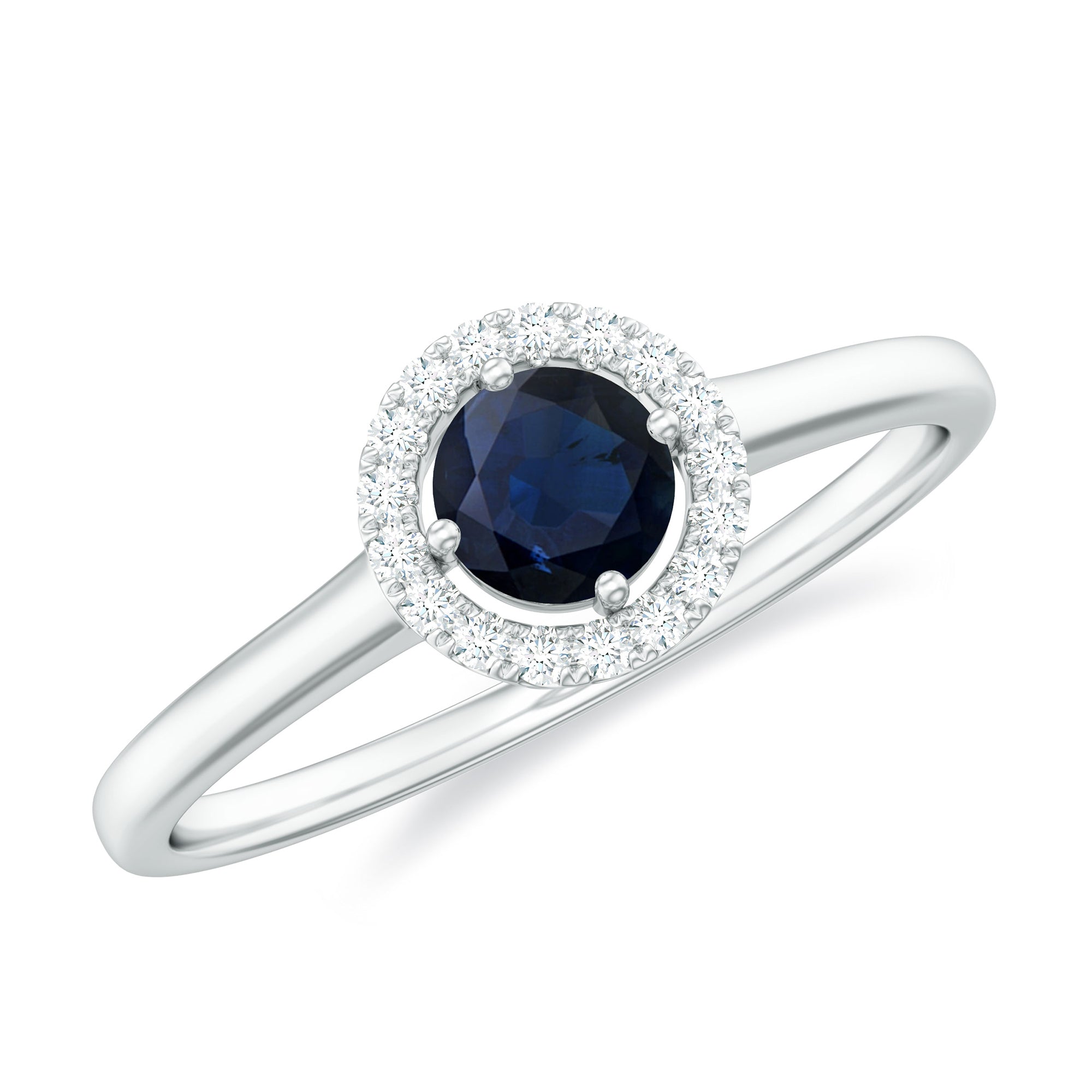 Dainty Blue Sapphire and Diamond Floating Halo Ring