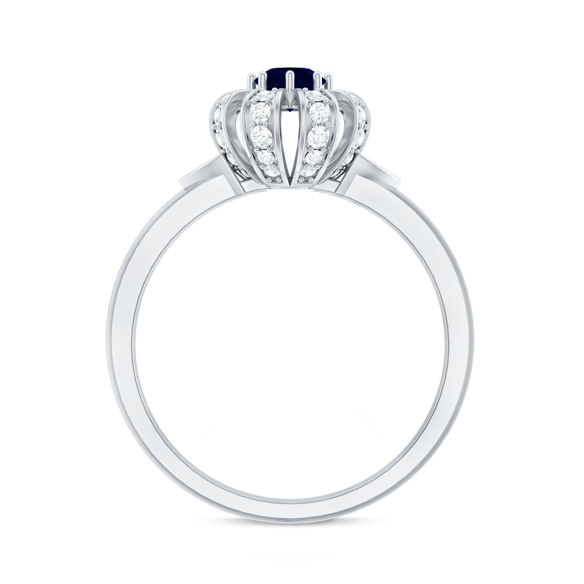 Real Blue Sapphire Flower Engagement Ring with Diamond AAA - Rosec Jewels