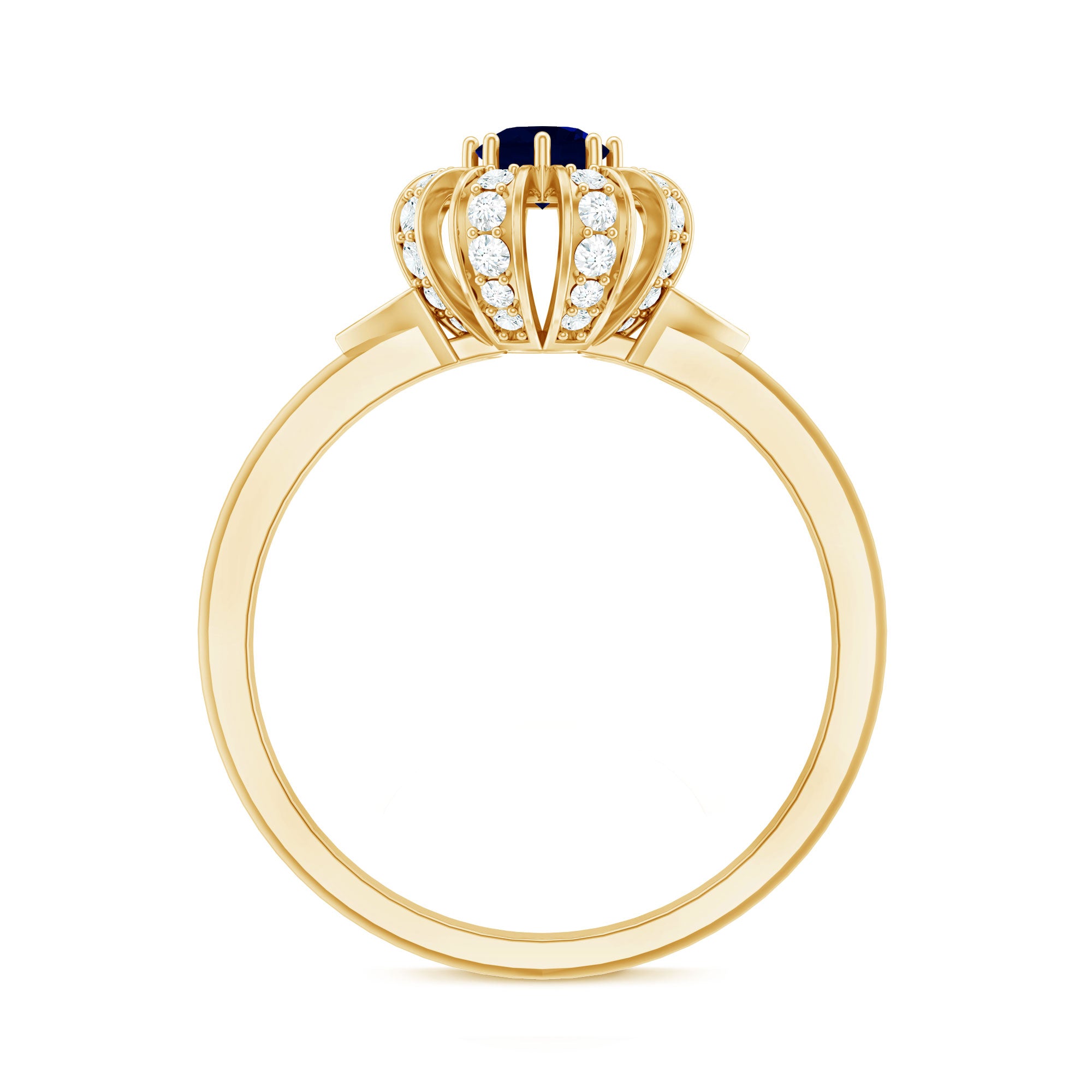 Real Blue Sapphire Flower Engagement Ring with Diamond AAA - Rosec Jewels