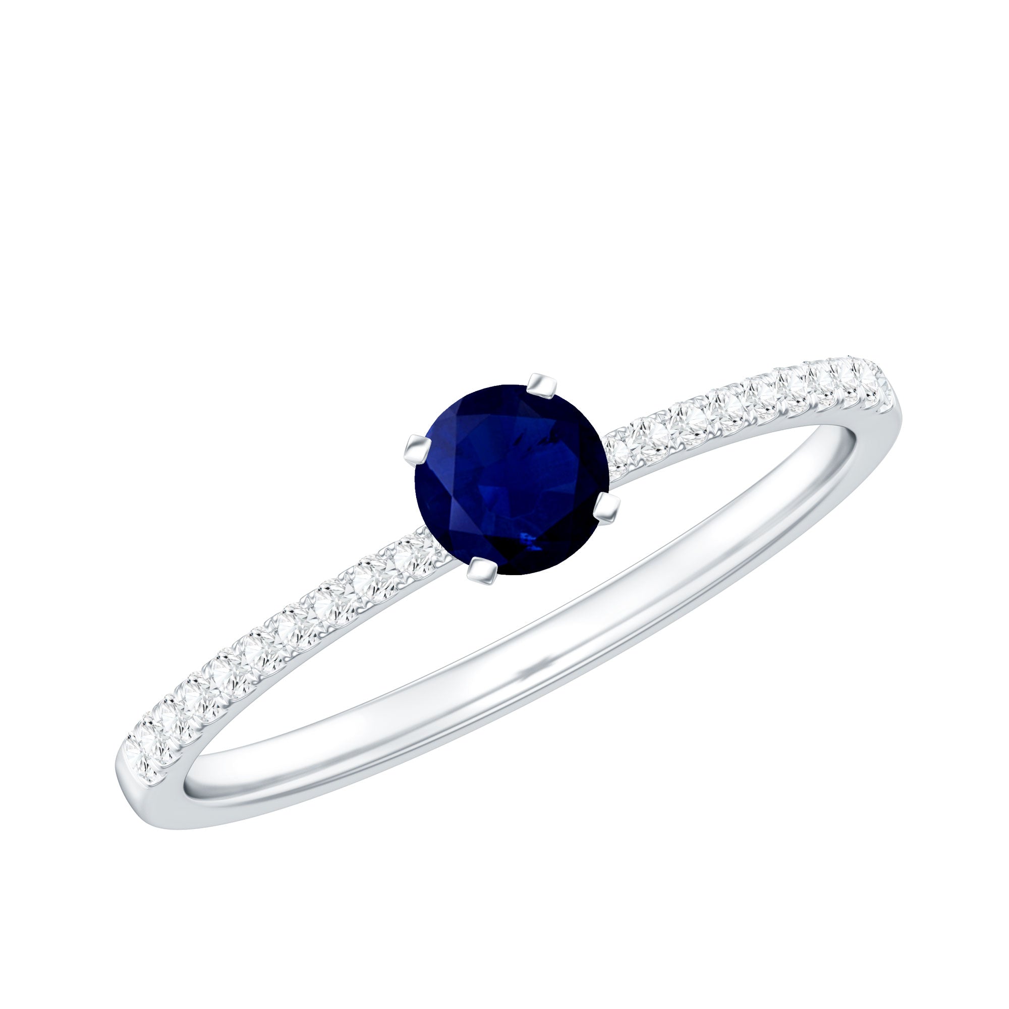 Real 0.9 Carat Blue Sapphire Promise Ring with Diamonds AAA - Rosec Jewels