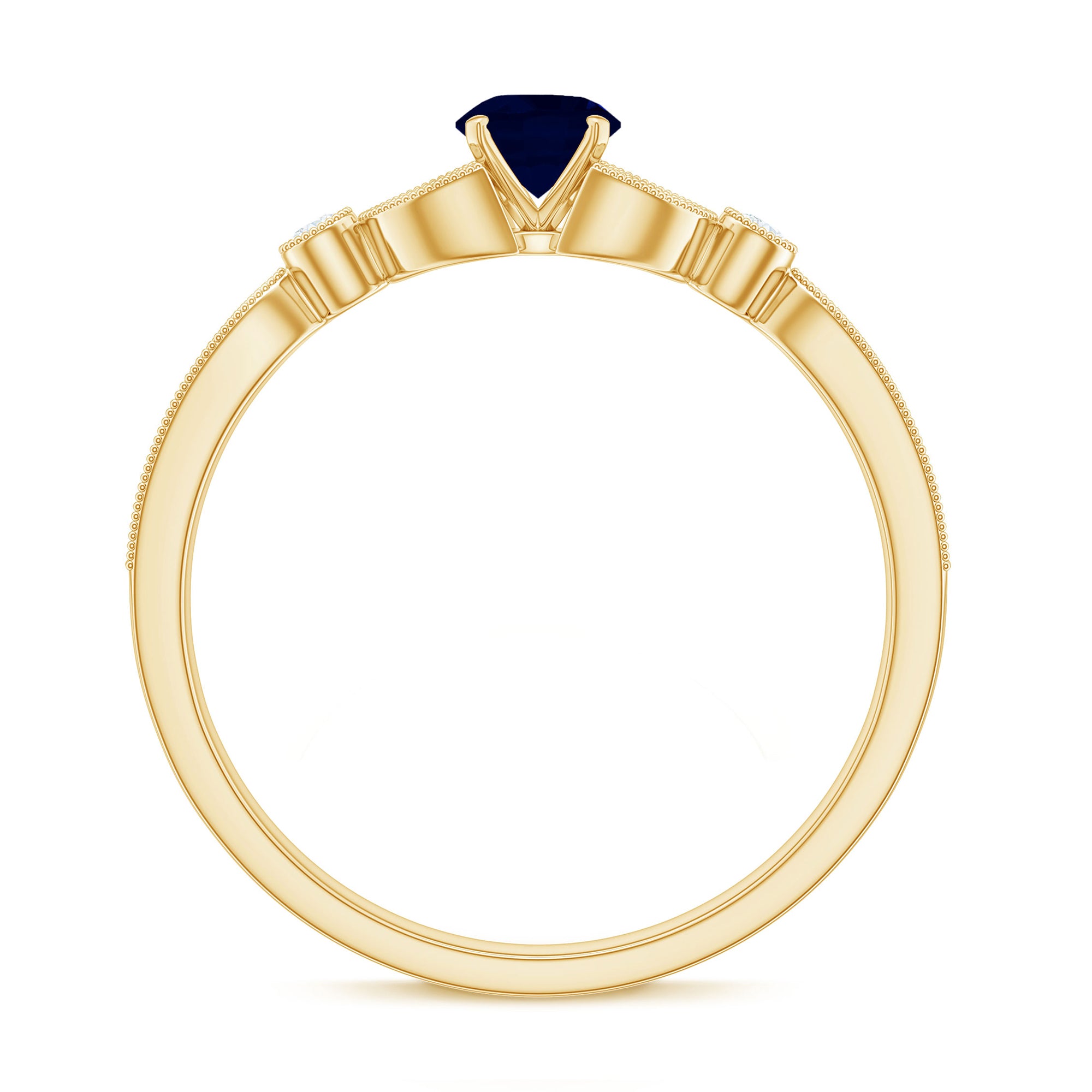Rosec Jewels-Vintage Inspired Blue Sapphire and Diamond Engagement Ring with Milgrain Details