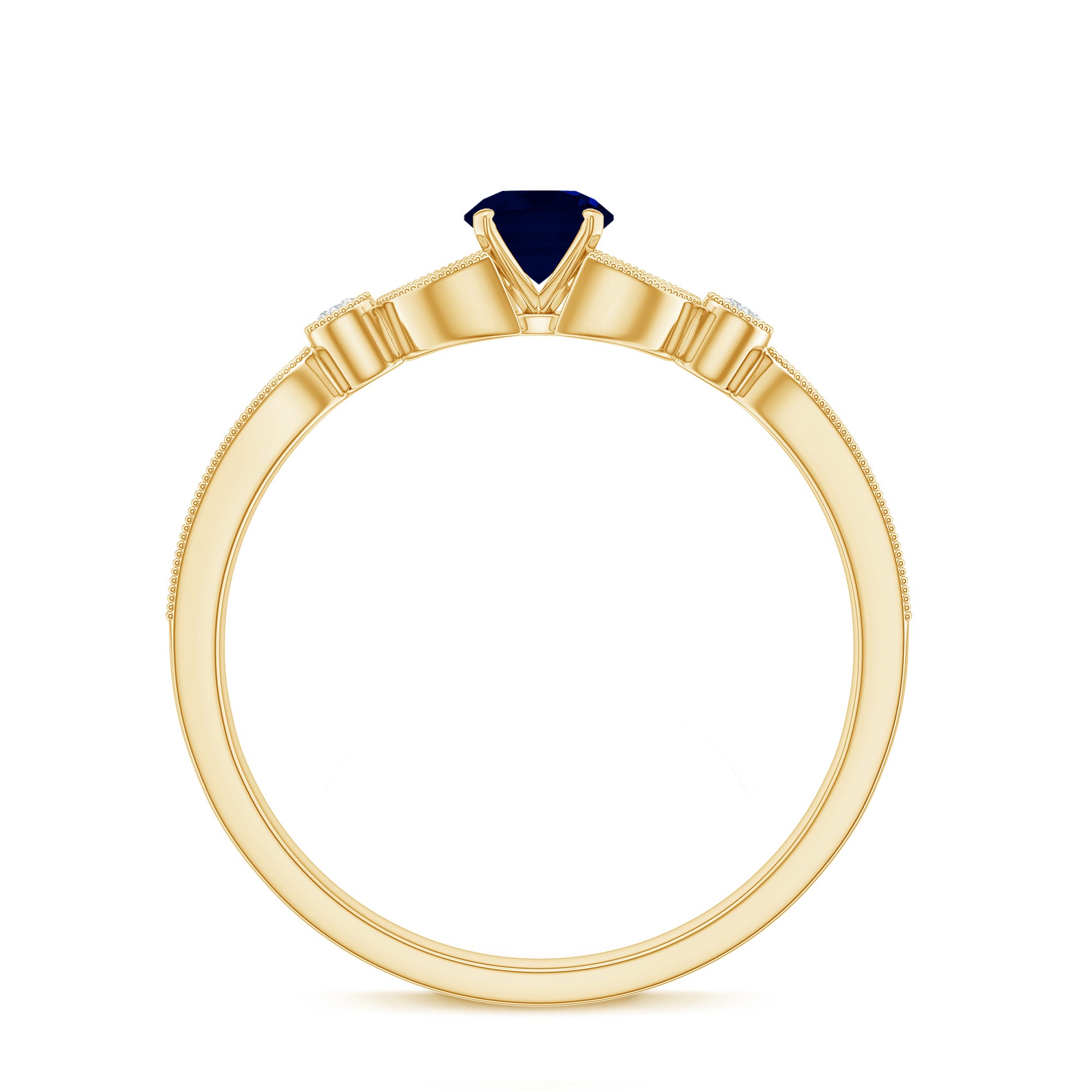 Vintage Inspired Blue Sapphire and Diamond Engagement Ring with Milgrain Details AAA - Rosec Jewels