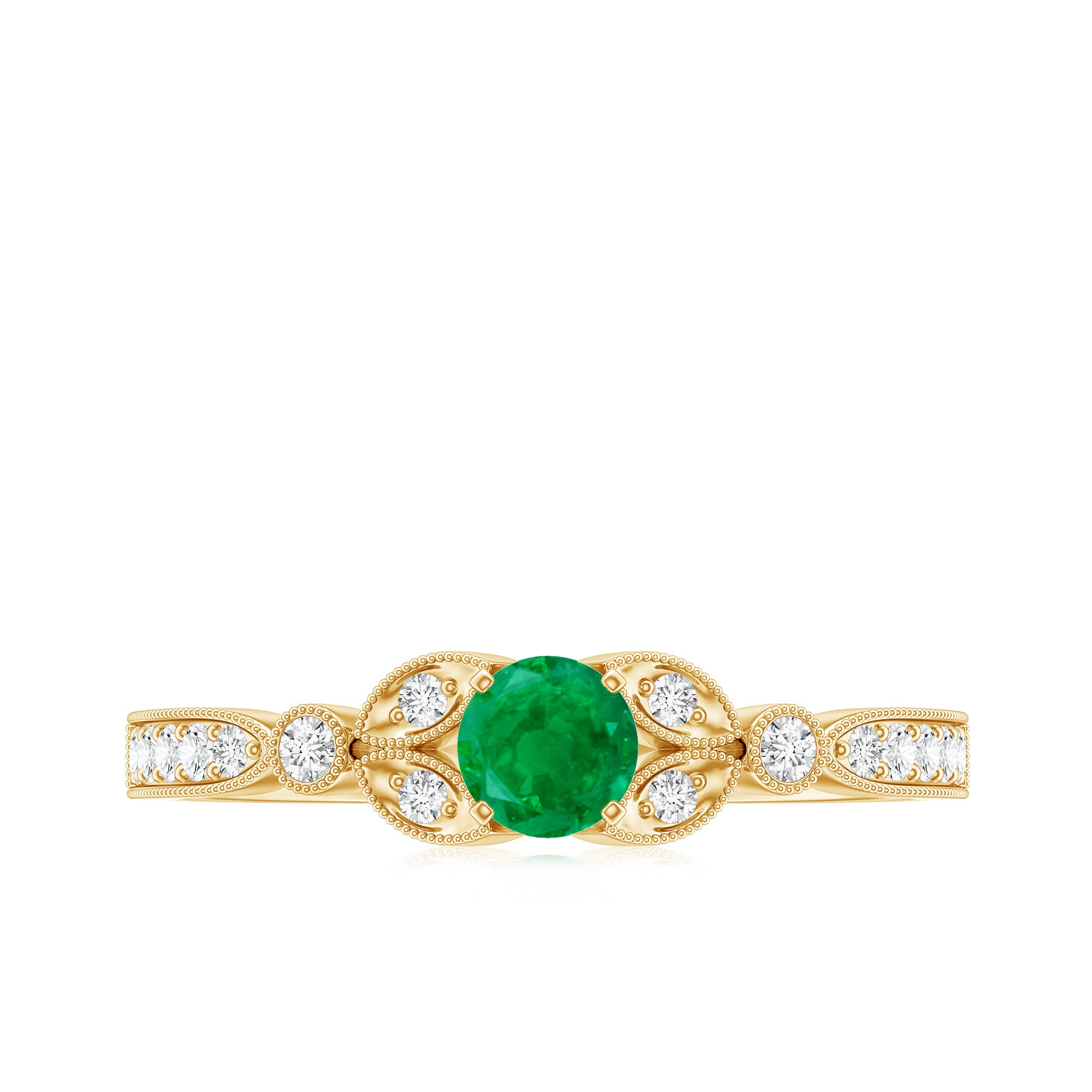 Natural Emerald Vintage Inspired Engagement Ring with Diamond AAA - Rosec Jewels