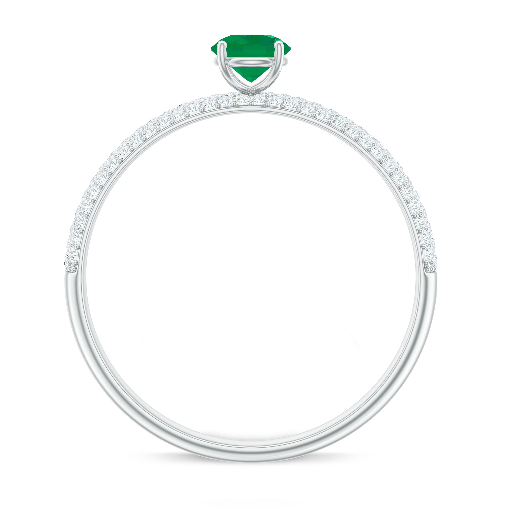 Classic Emerald Solitaire Engagement Ring with Real Diamond Side Stones AAA - Rosec Jewels