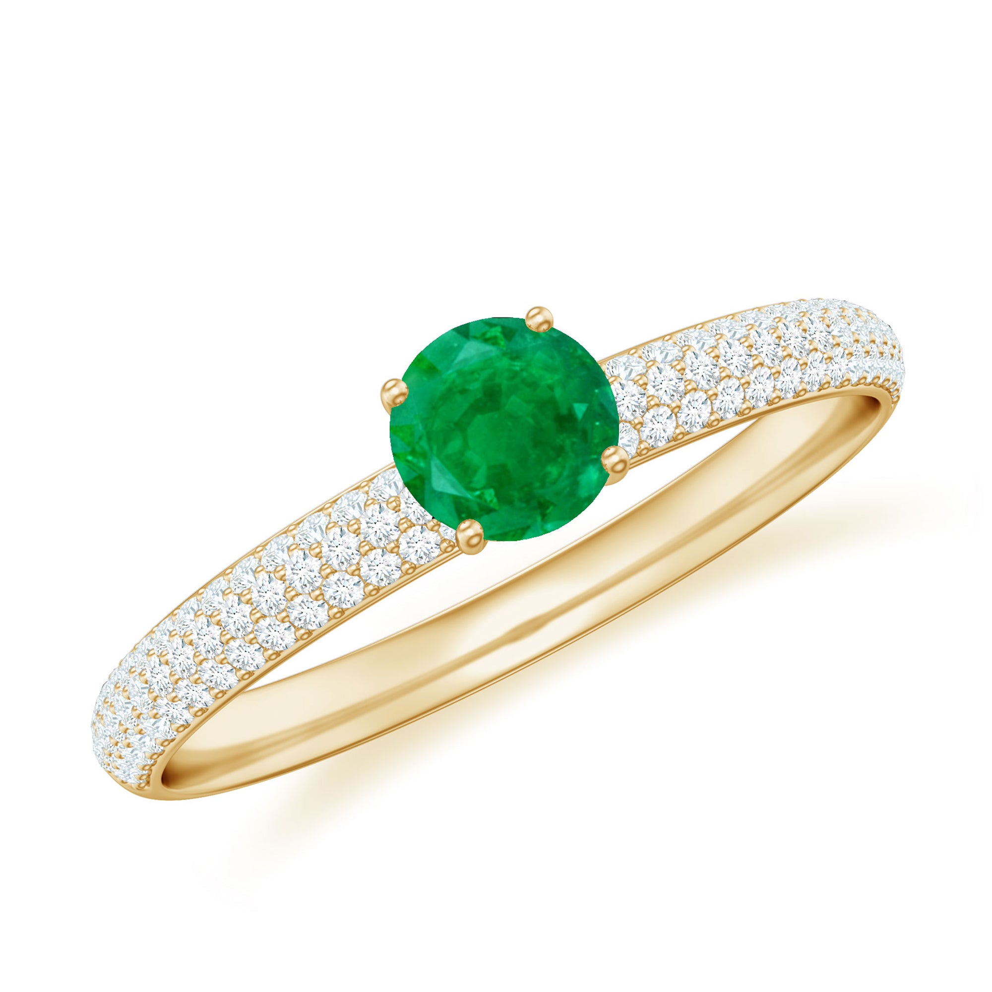 Classic Emerald Solitaire Engagement Ring with Real Diamond Side Stones AAA - Rosec Jewels
