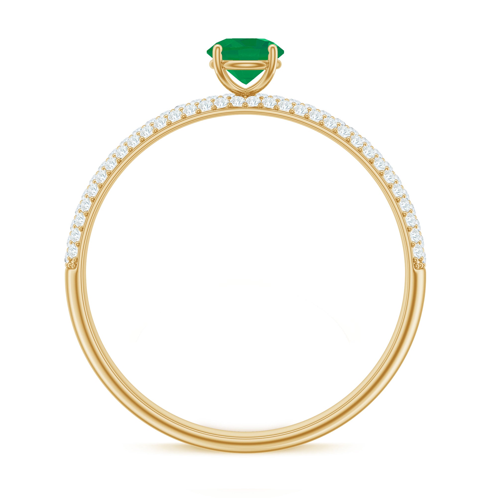 Classic Emerald Solitaire Engagement Ring with Real Diamond Side Stones AAA - Rosec Jewels