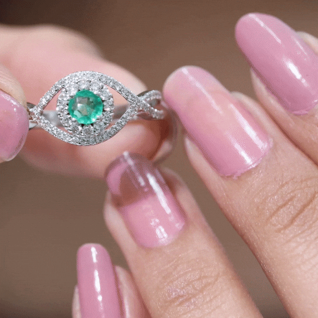 Natural Emerald Engagement Ring with Diamond Crossover Shank AAA - Rosec Jewels