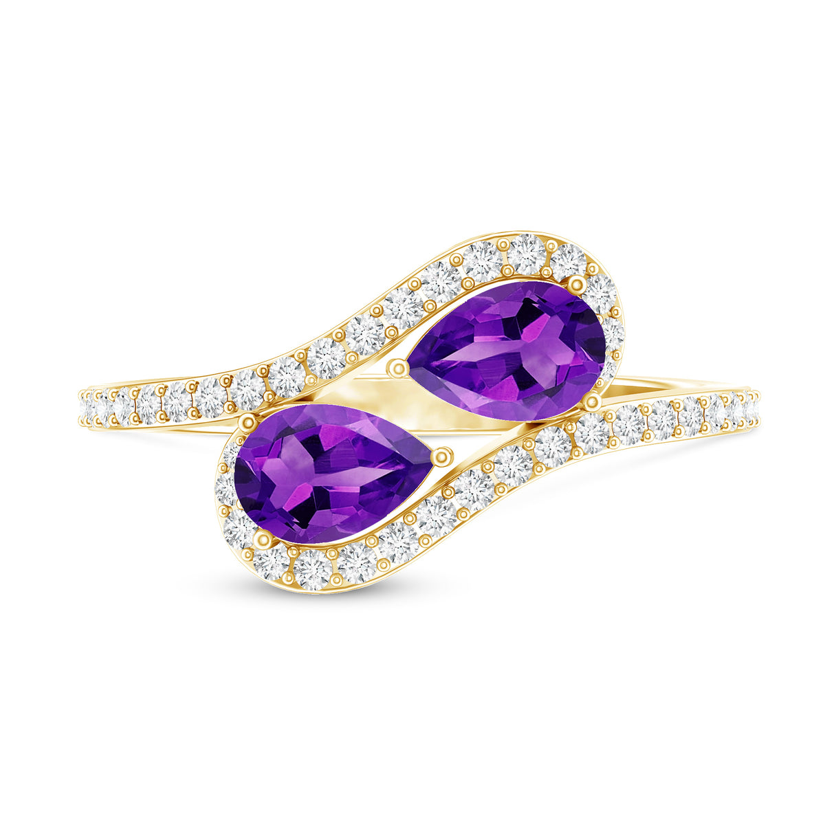 Vintage Inspired Amethyst 2 Stone Bypass Engagement Ring with Diamond AAA - Rosec Jewels