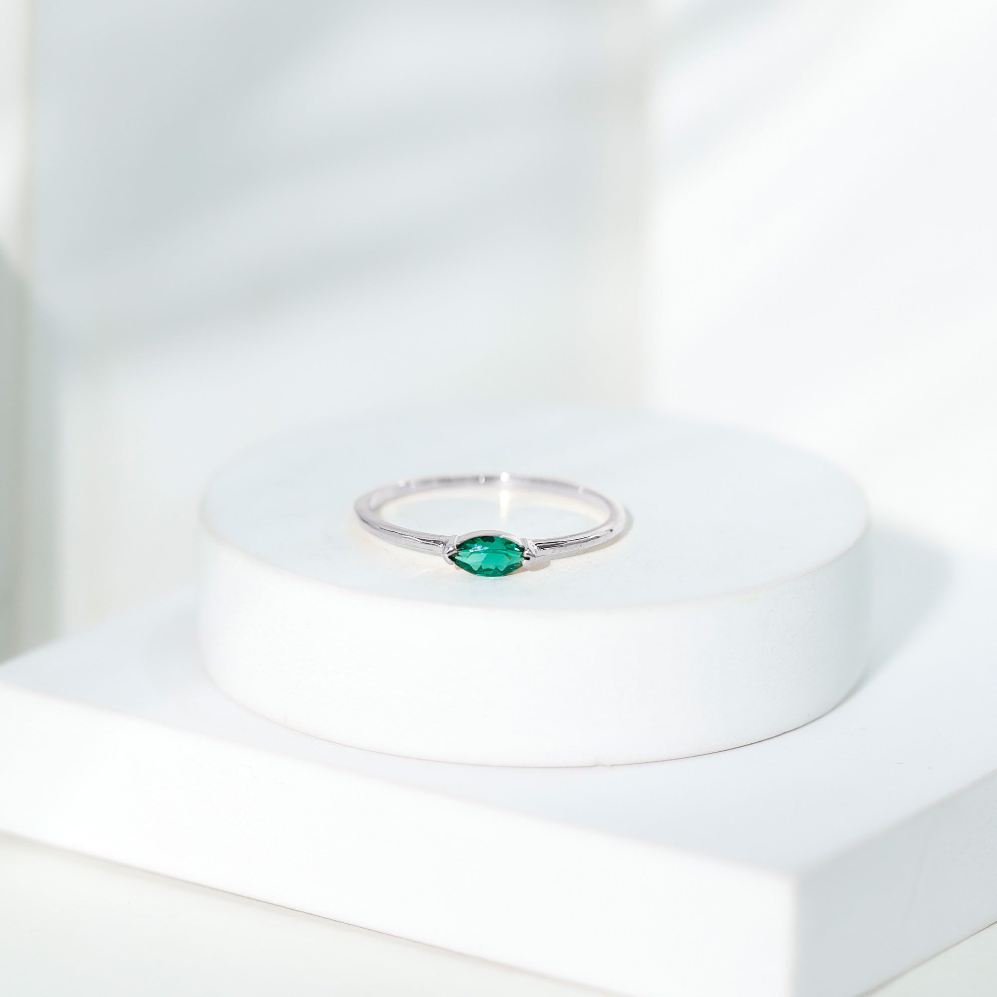 4X8 MM Marquise Lab Grown Emerald East West Promise Ring AAAA - Rosec Jewels