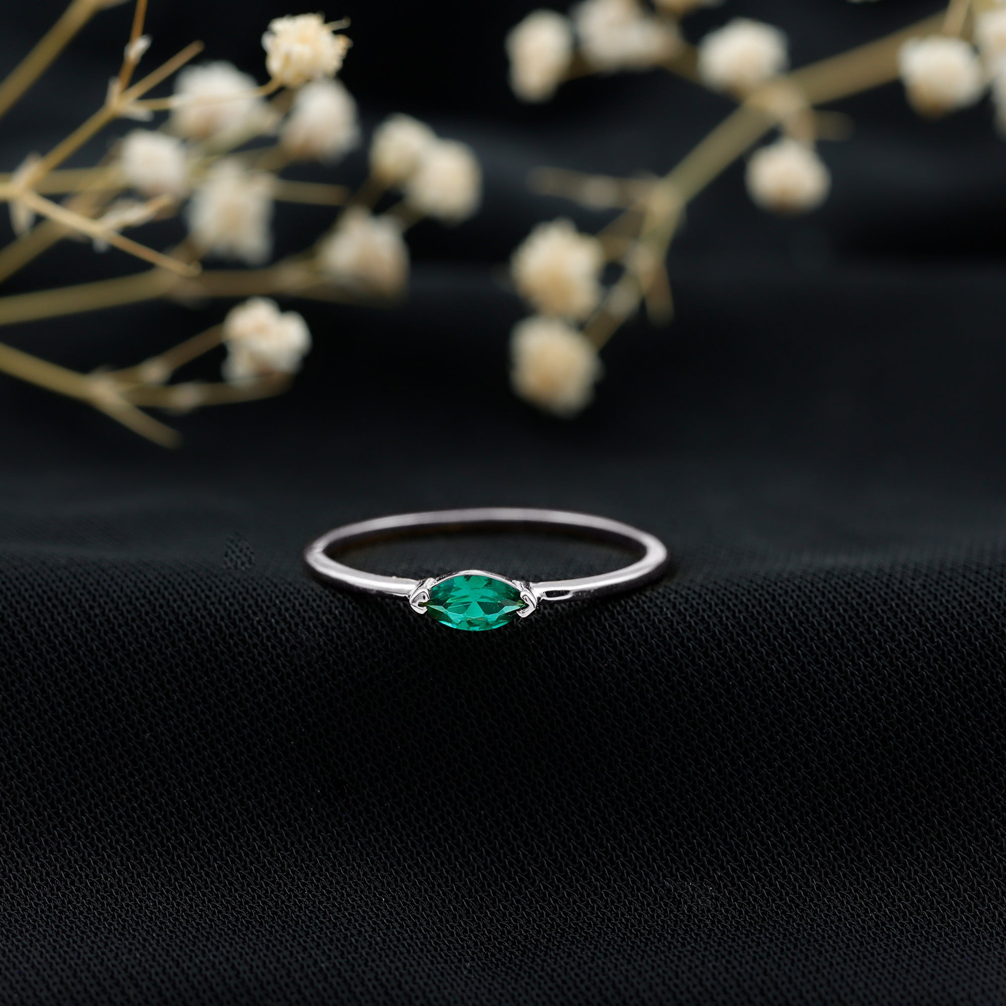4X8 MM Marquise Lab Grown Emerald East West Promise Ring AAAA - Rosec Jewels