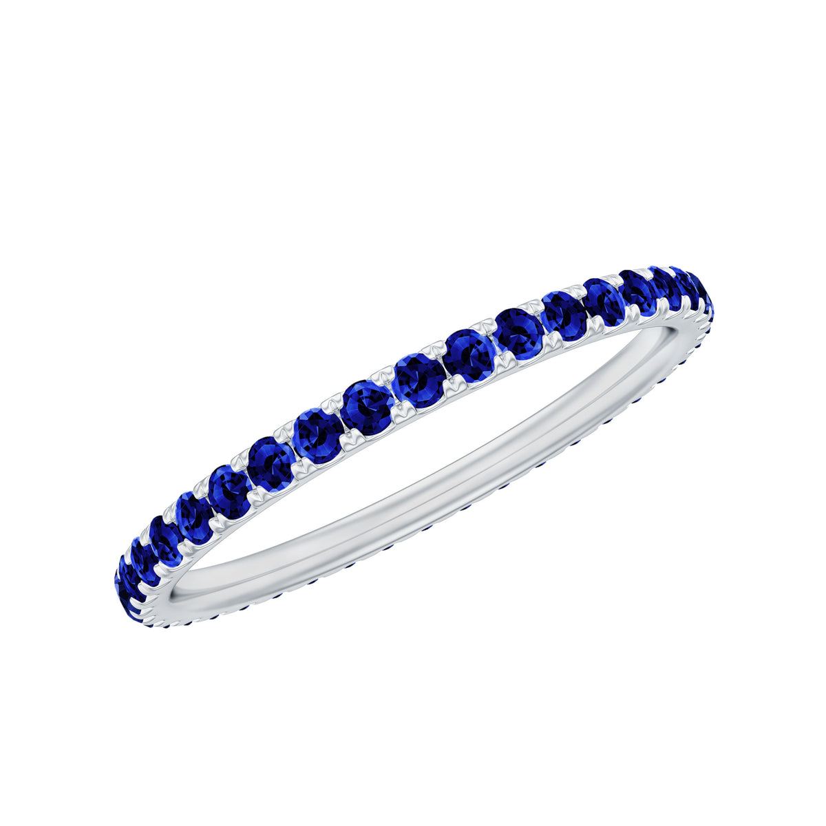 Certified Lab Created Blue Sapphire Full Eternity Stackable Ring AAAA - Rosec Jewels