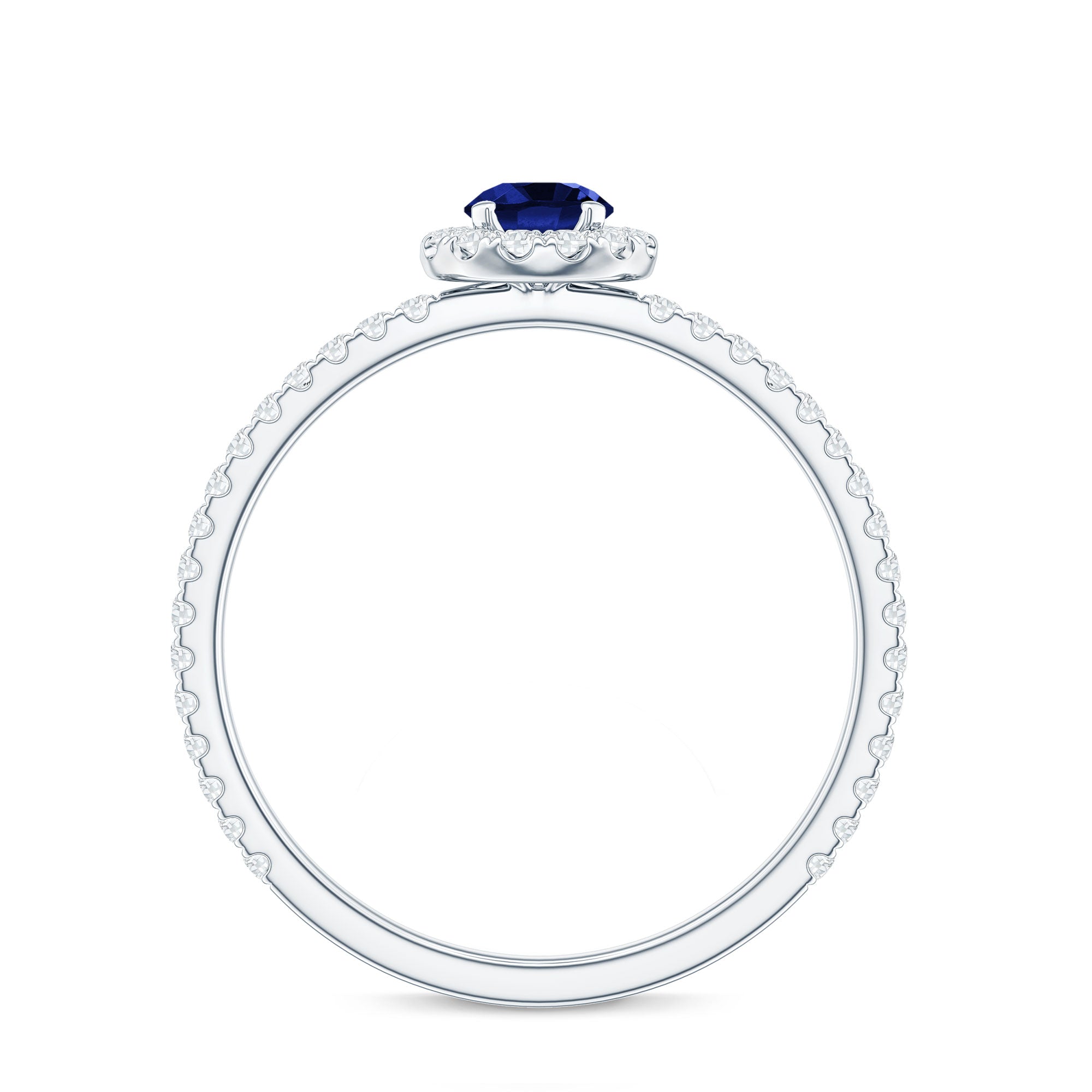 Lab Grown Blue Sapphire and Diamond Minimal Engagement Ring AAAA - Rosec Jewels