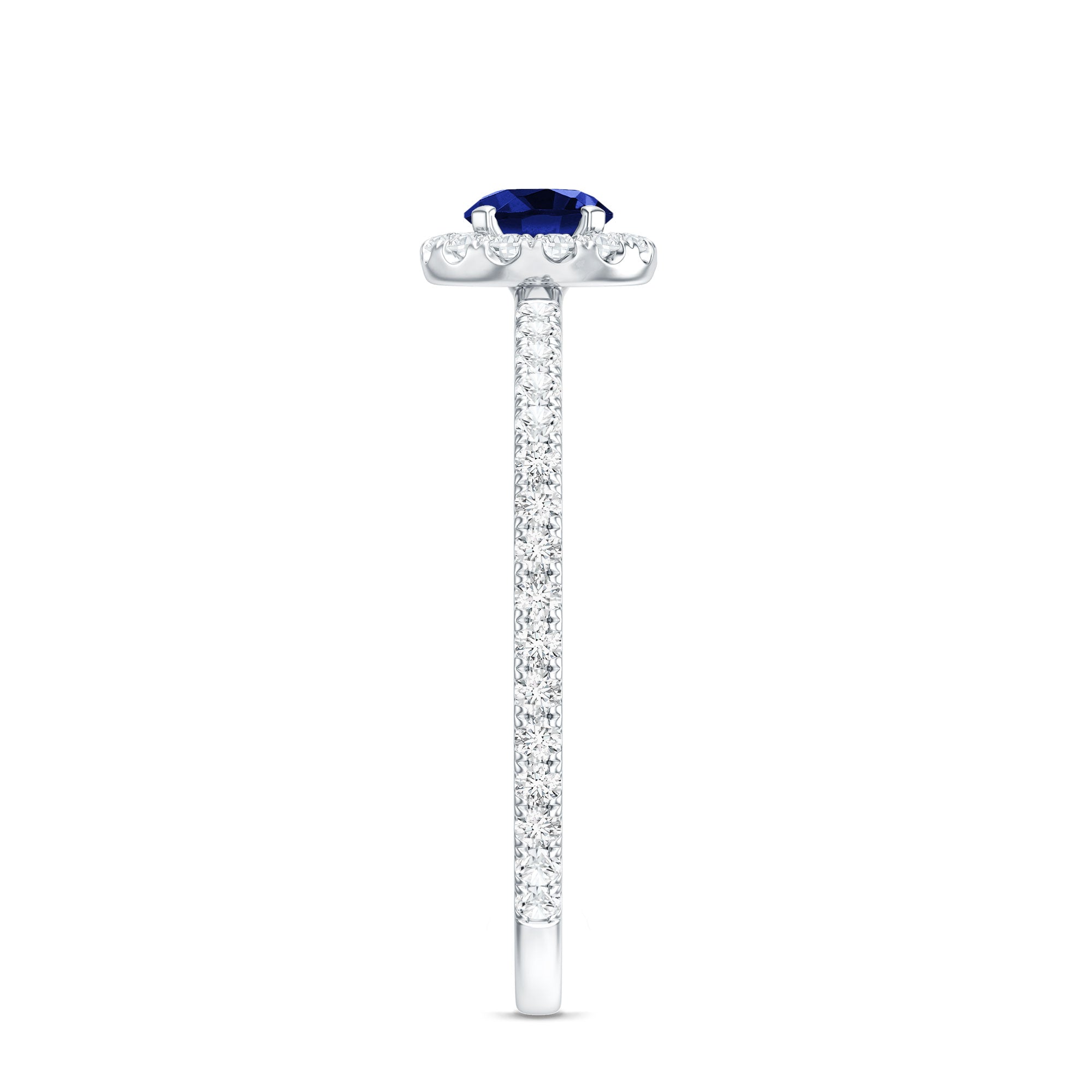 Lab Grown Blue Sapphire and Diamond Minimal Engagement Ring AAAA - Rosec Jewels