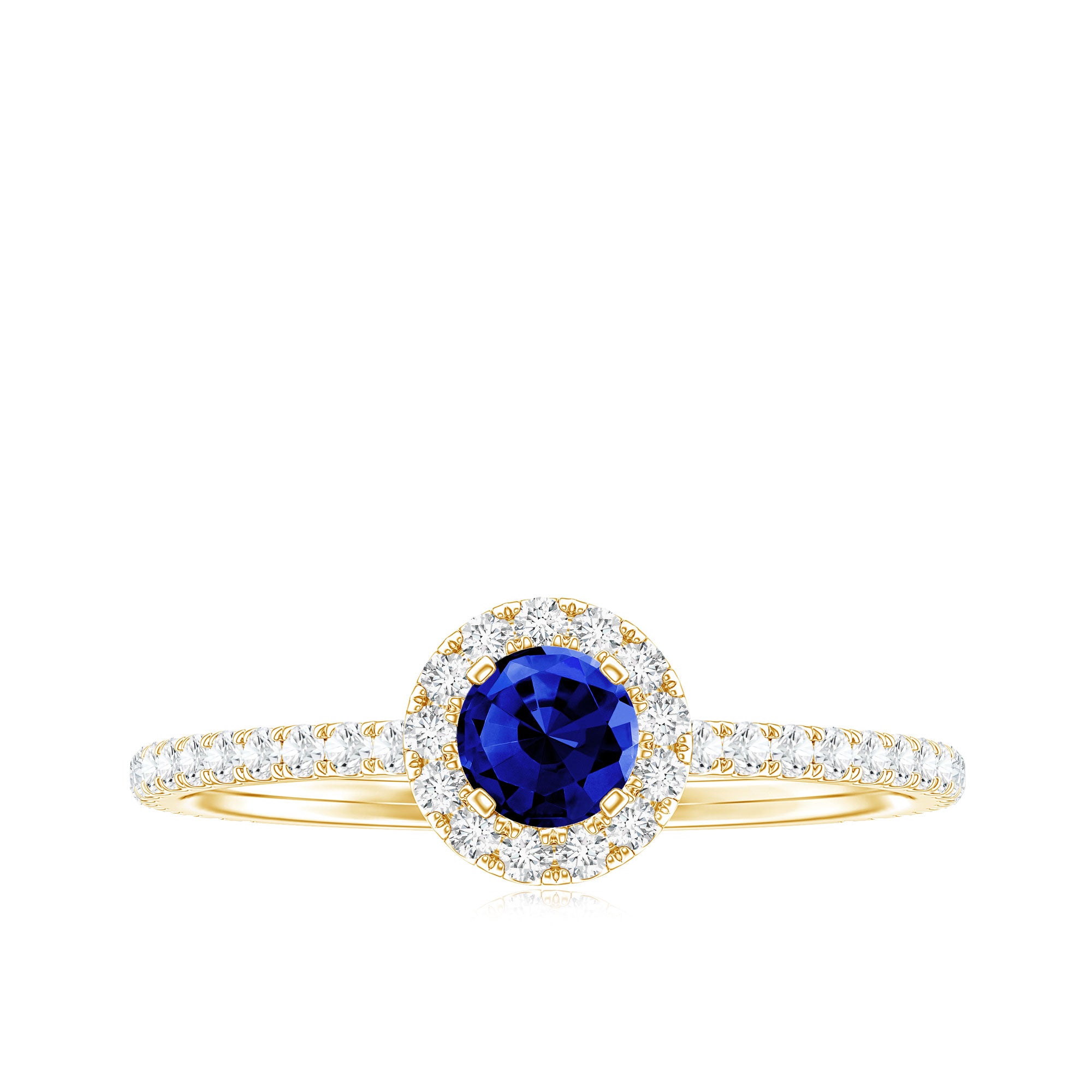 Lab Grown Blue Sapphire and Diamond Minimal Engagement Ring AAAA - Rosec Jewels