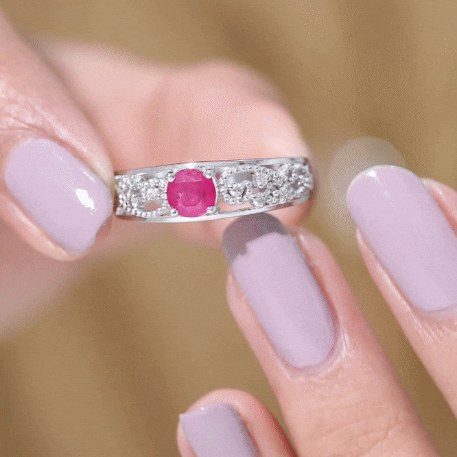 Natural 0.6 Carat Ruby Vintage Looking Engagement Ring with Diamond AAA - Rosec Jewels