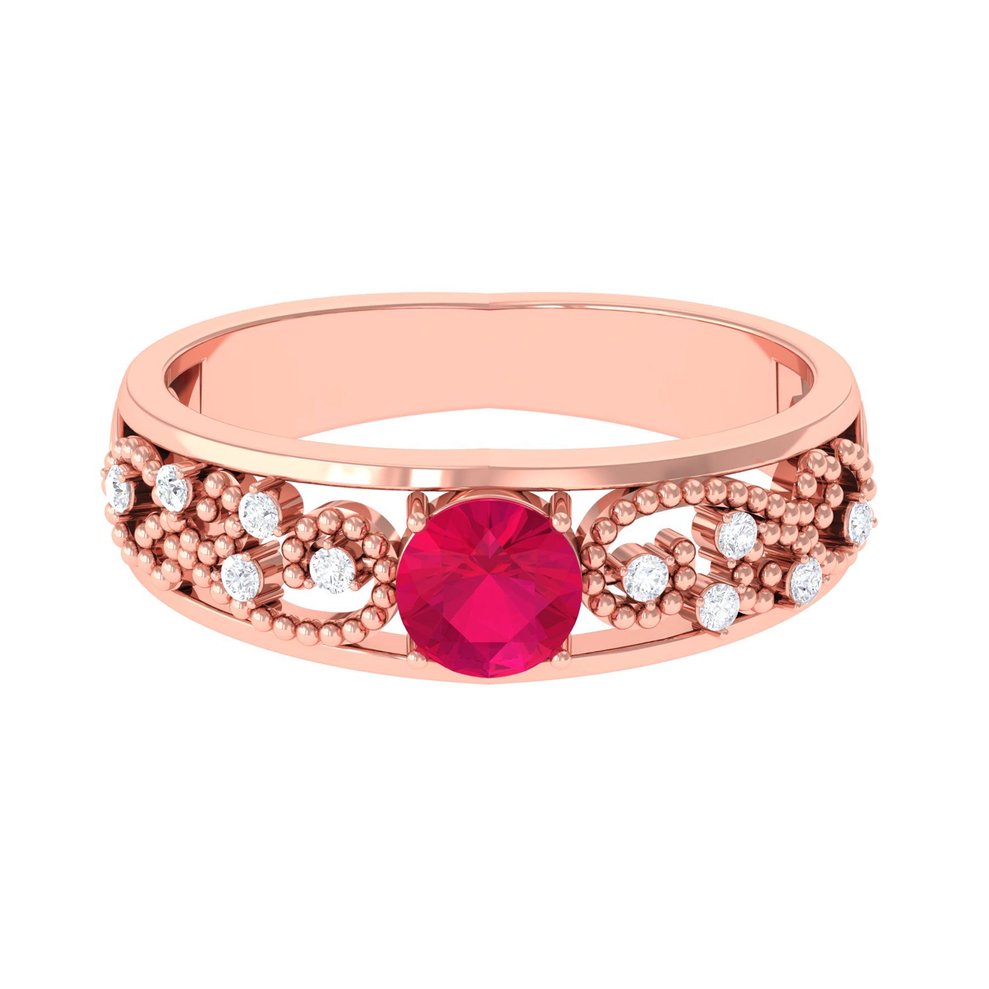 Natural 0.6 Carat Ruby Vintage Looking Engagement Ring with Diamond AAA - Rosec Jewels