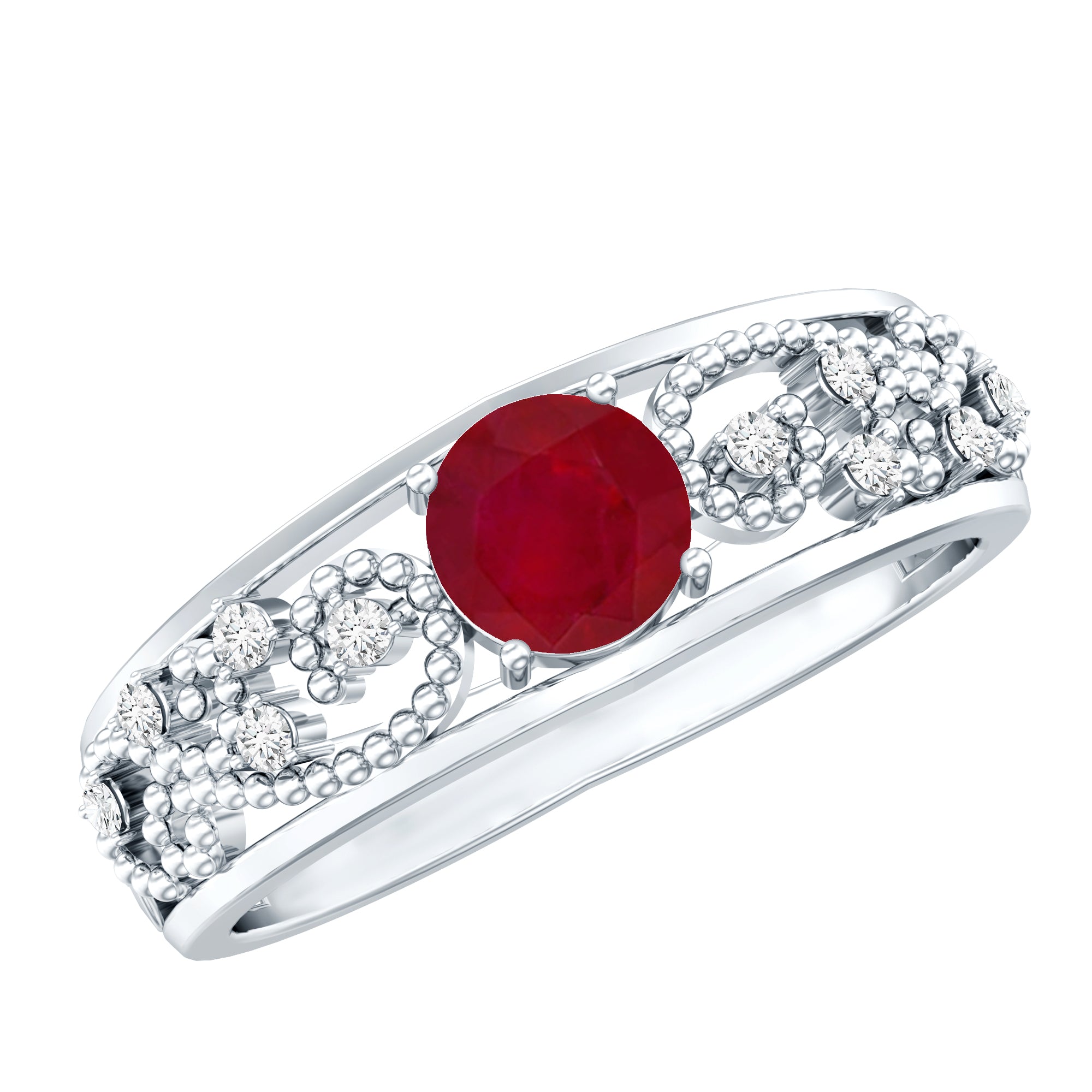 Natural 0.6 Carat Ruby Vintage Looking Engagement Ring with Diamond AAA - Rosec Jewels