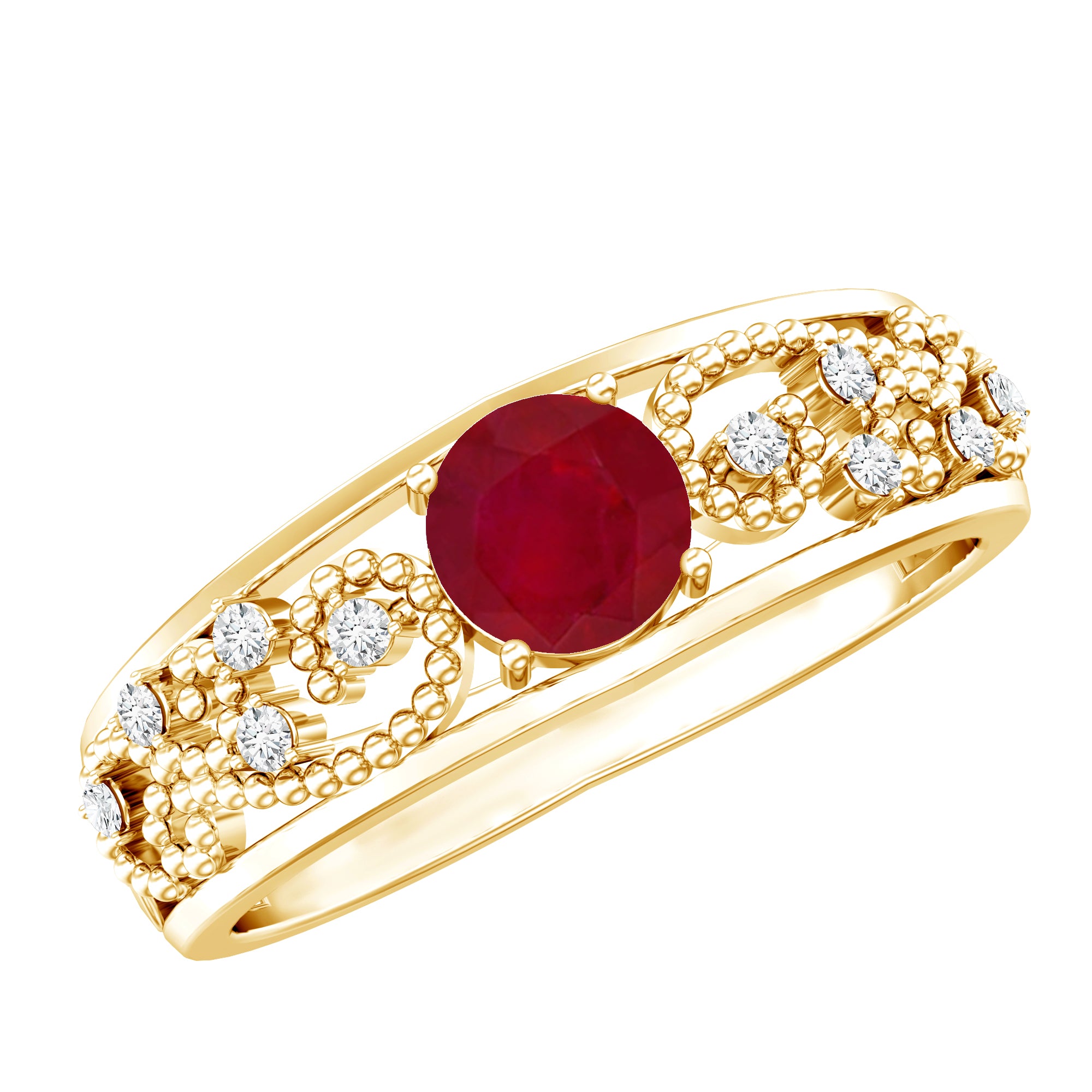 Natural 0.6 Carat Ruby Vintage Looking Engagement Ring with Diamond AAA - Rosec Jewels