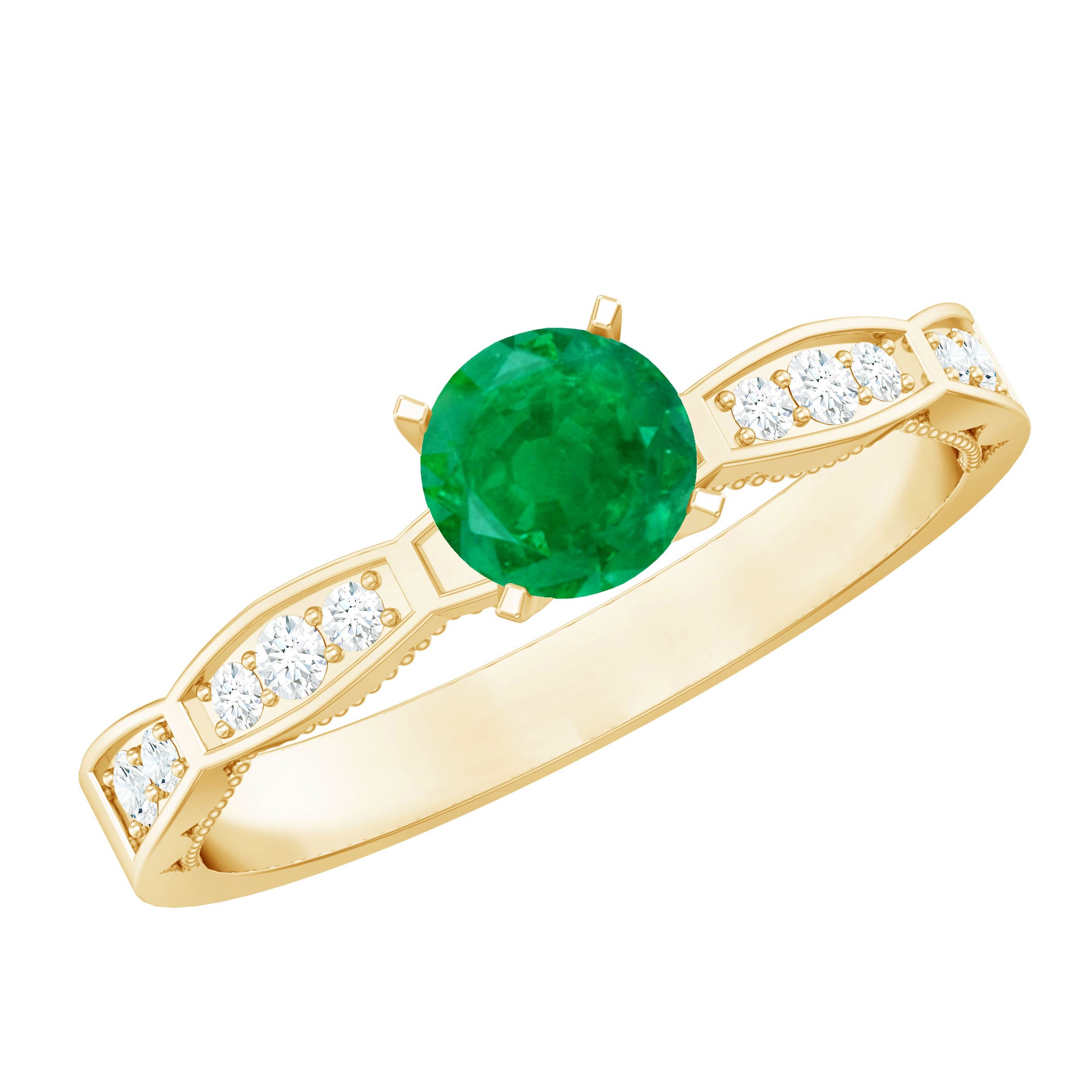 AAA Quality Emerald Solitaire Promise Ring with Diamond AAA - Rosec Jewels