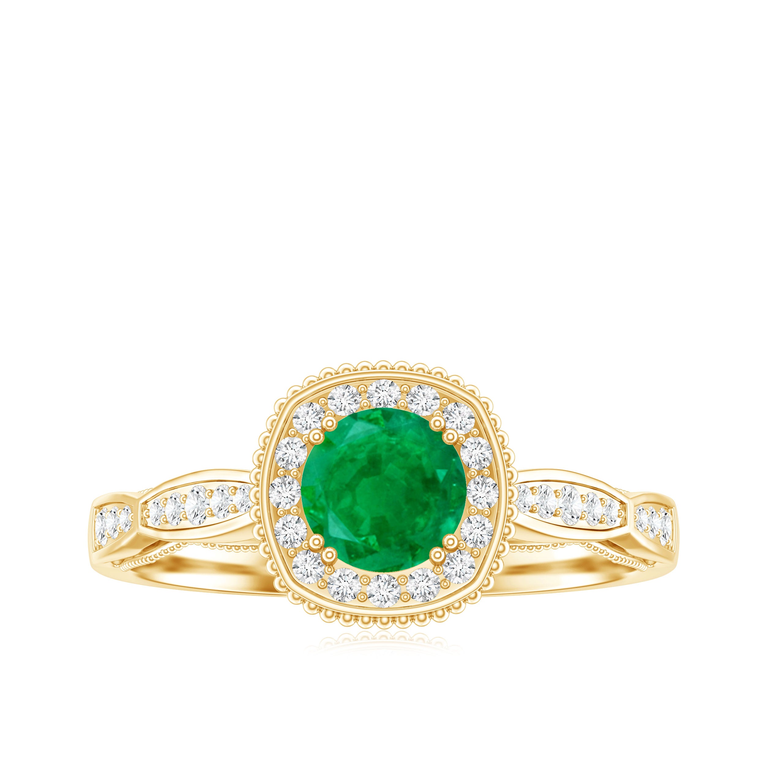 Emerald Vintage Looking Engagement Ring with Diamond Halo AAA - Rosec Jewels