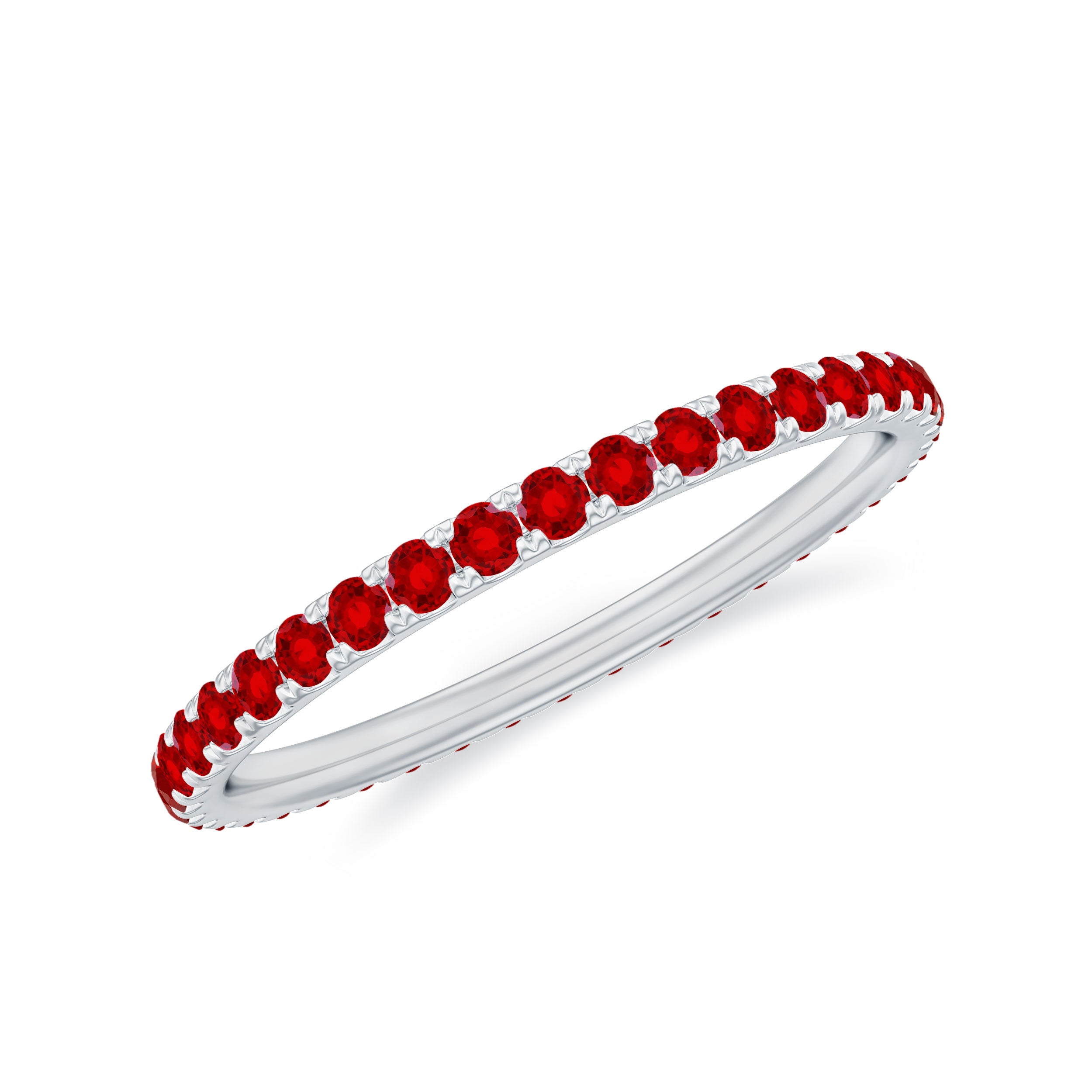 French Pave Set Lab Grown Ruby Stackable Eternity Band