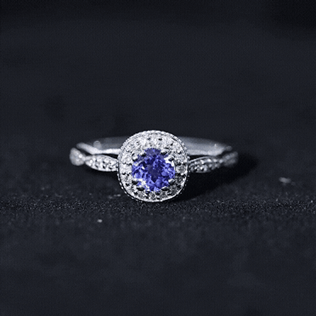 Vintage Style Tanzanite Engagement Ring with Diamond Halo for Women AAA - Rosec Jewels