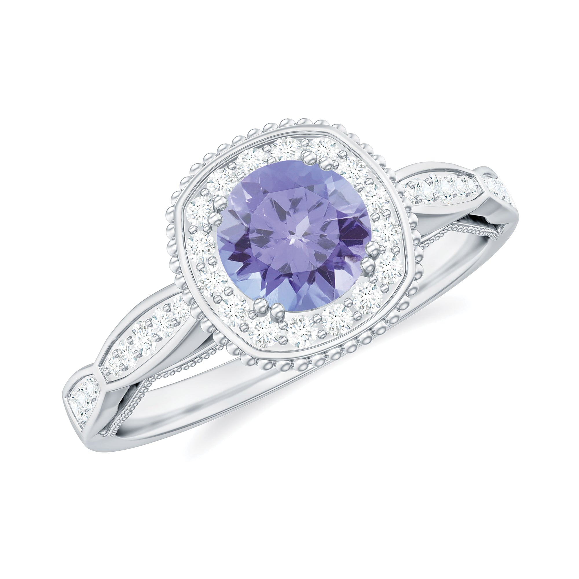 Vintage Style Tanzanite Engagement Ring with Diamond Halo for Women AAA - Rosec Jewels