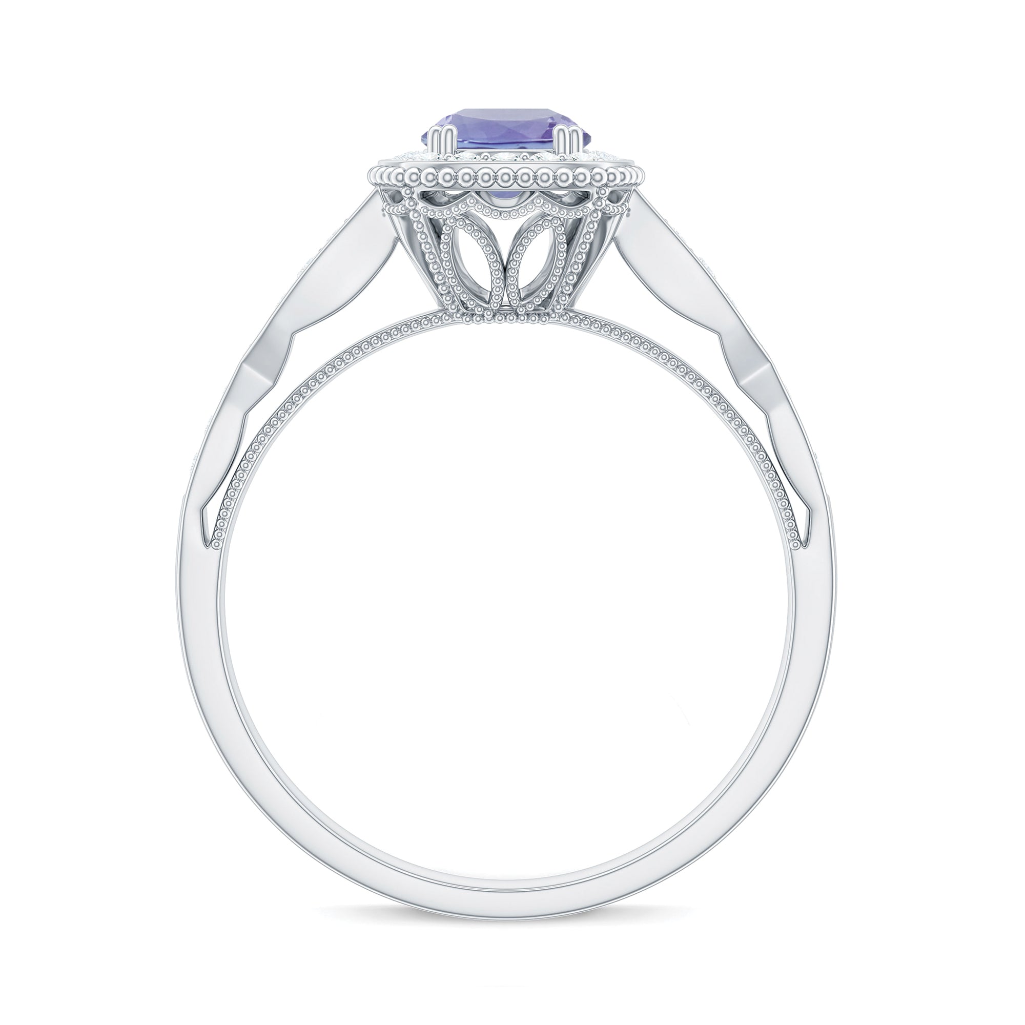 Vintage Style Tanzanite Engagement Ring with Diamond Halo for Women AAA - Rosec Jewels