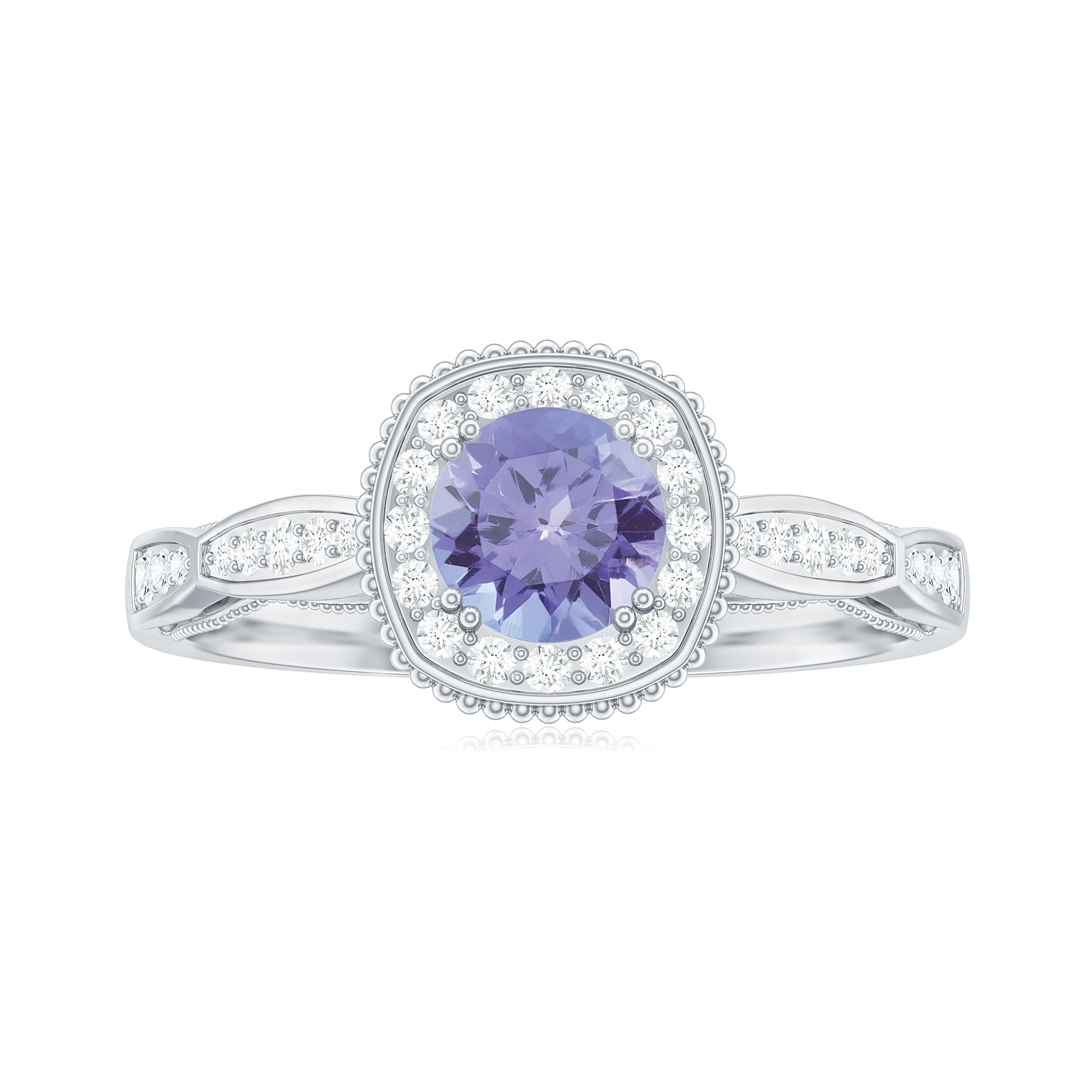 Vintage Style Tanzanite Engagement Ring with Diamond Halo for Women AAA - Rosec Jewels