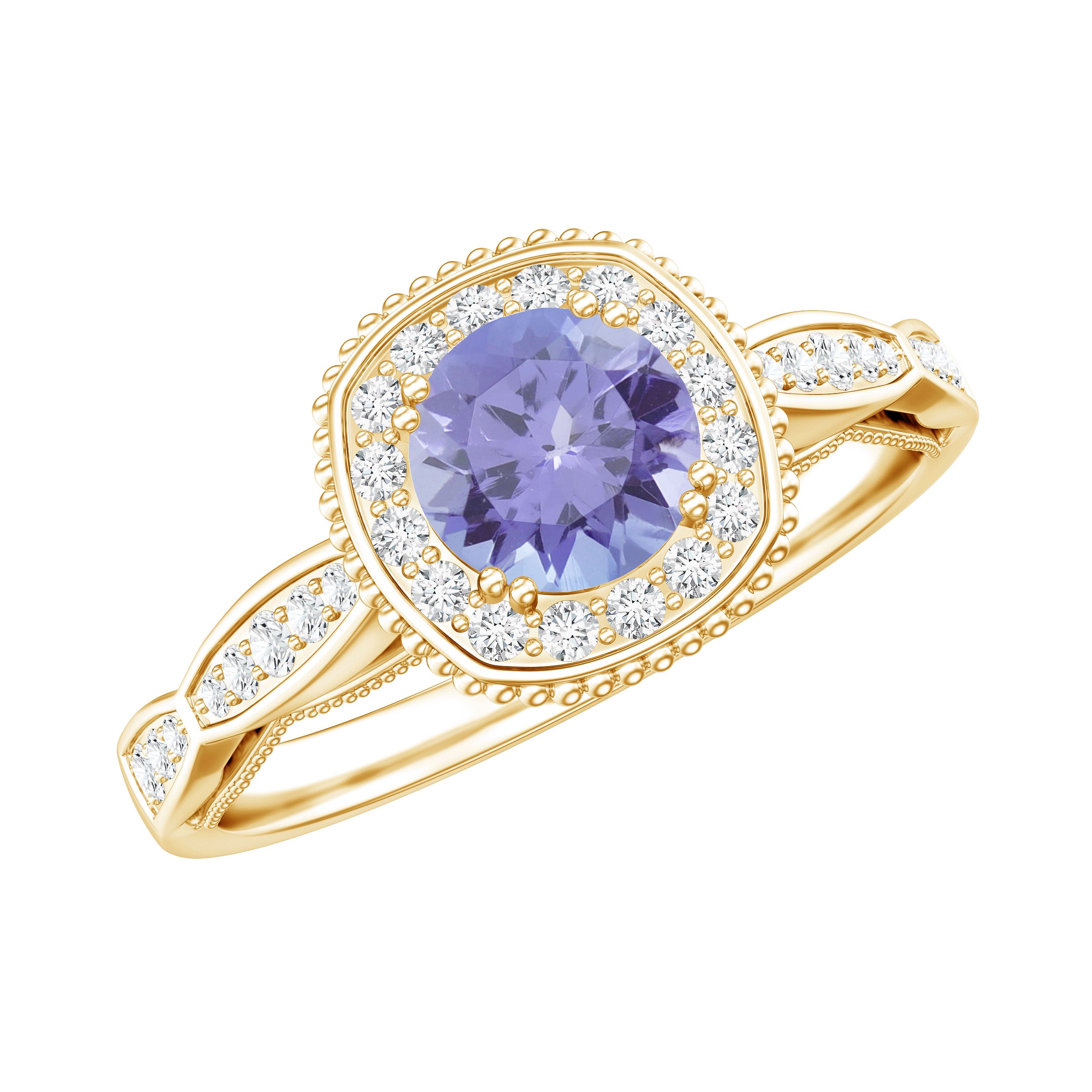 Vintage Style Tanzanite Engagement Ring with Diamond Halo for Women AAA - Rosec Jewels
