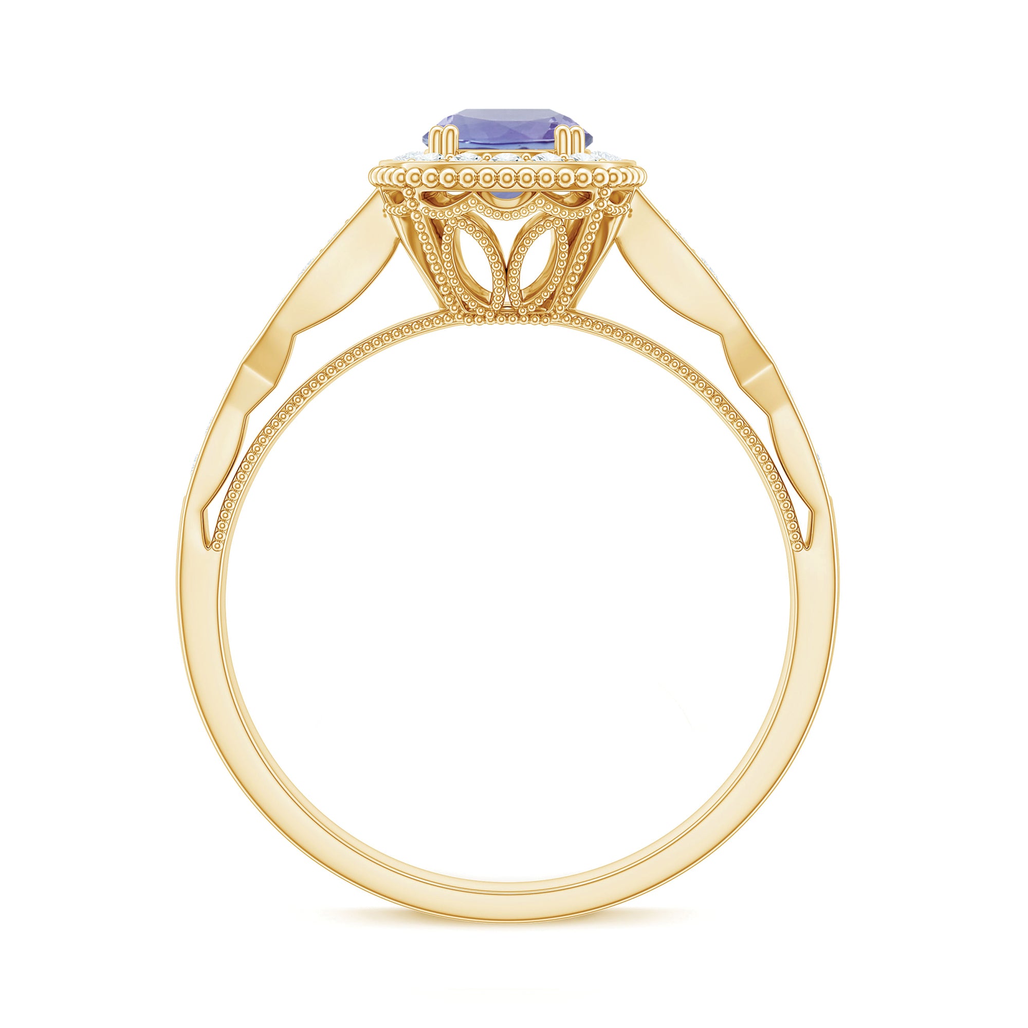 Vintage Style Tanzanite Engagement Ring with Diamond Halo for Women AAA - Rosec Jewels